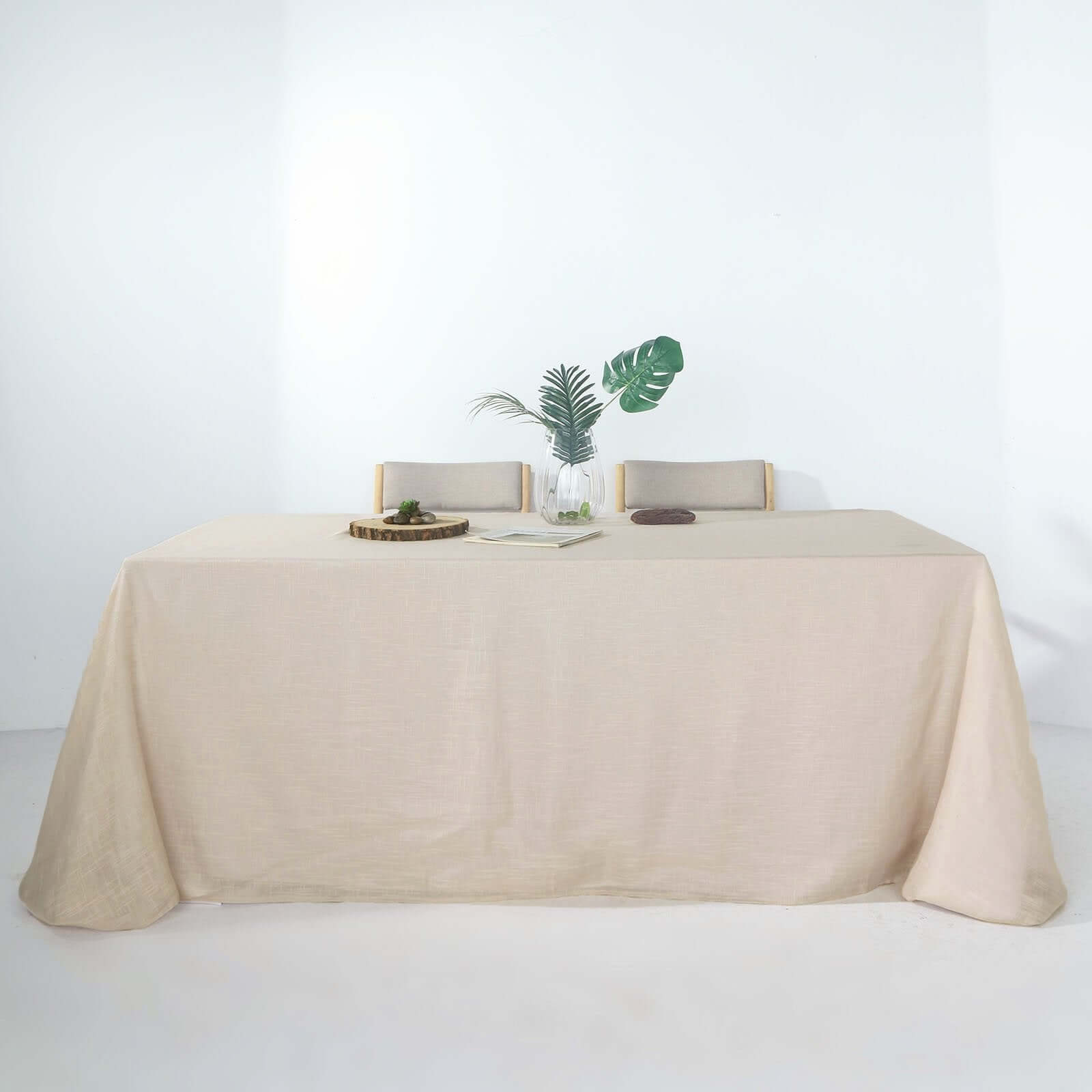 Beige Faux Linen Rectangular Tablecloth - Wrinkle-Resistant, Slubby Texture