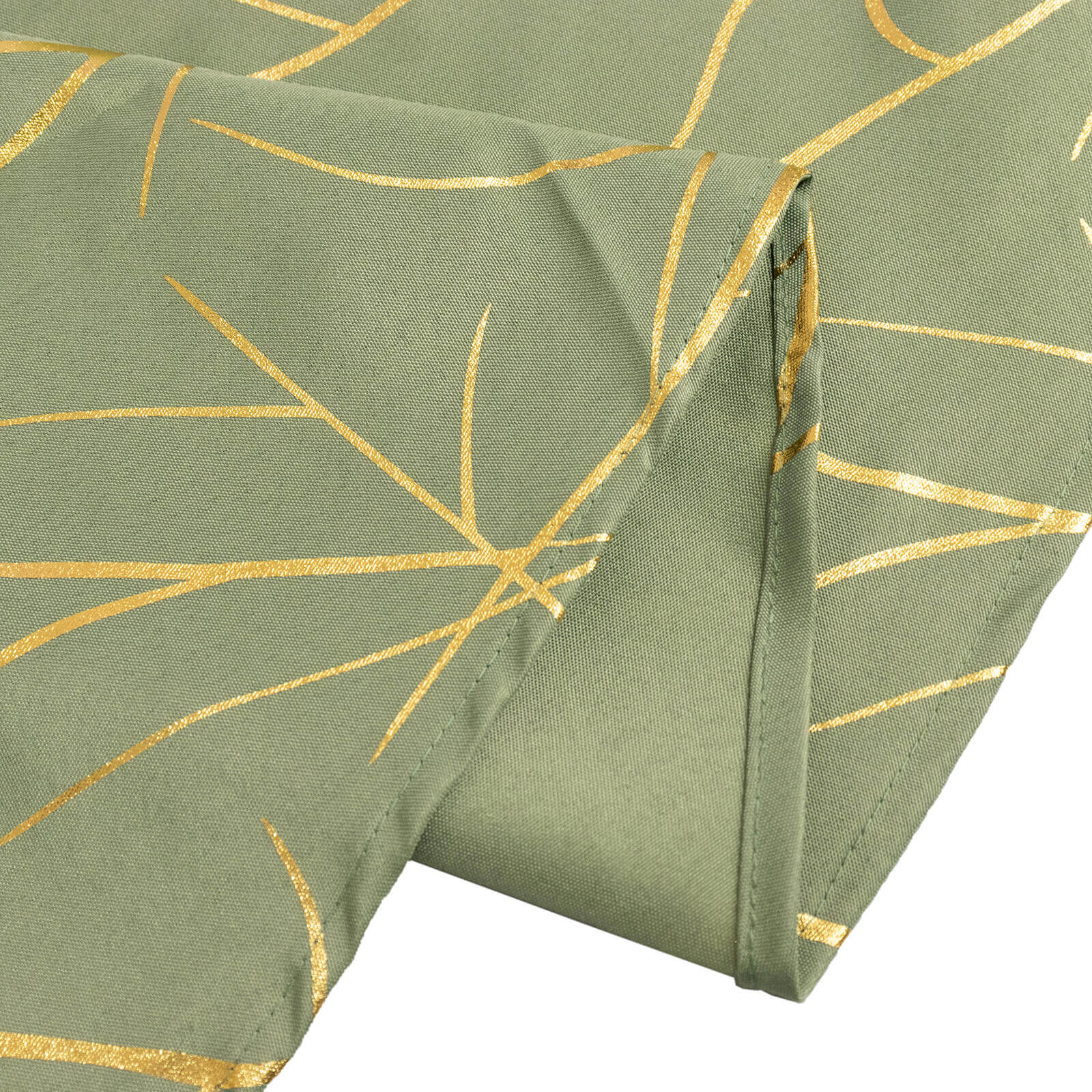 Exclusive! Wrinkle-Resistant 120" Polyester Round Tablecloth in Dusty Sage Green with Gold Foil Tree Branch for Classy Events
