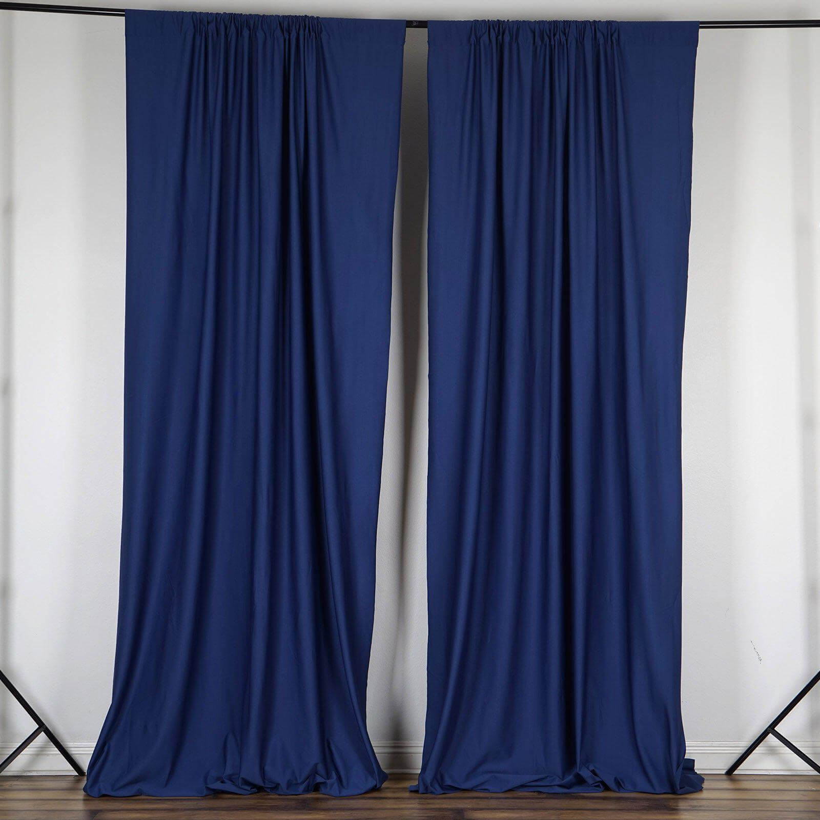 2-Pack Navy Blue Wrinkle-Free Scuba Polyester Flame-Resistant 10ftx10ft Event Curtain Drapes