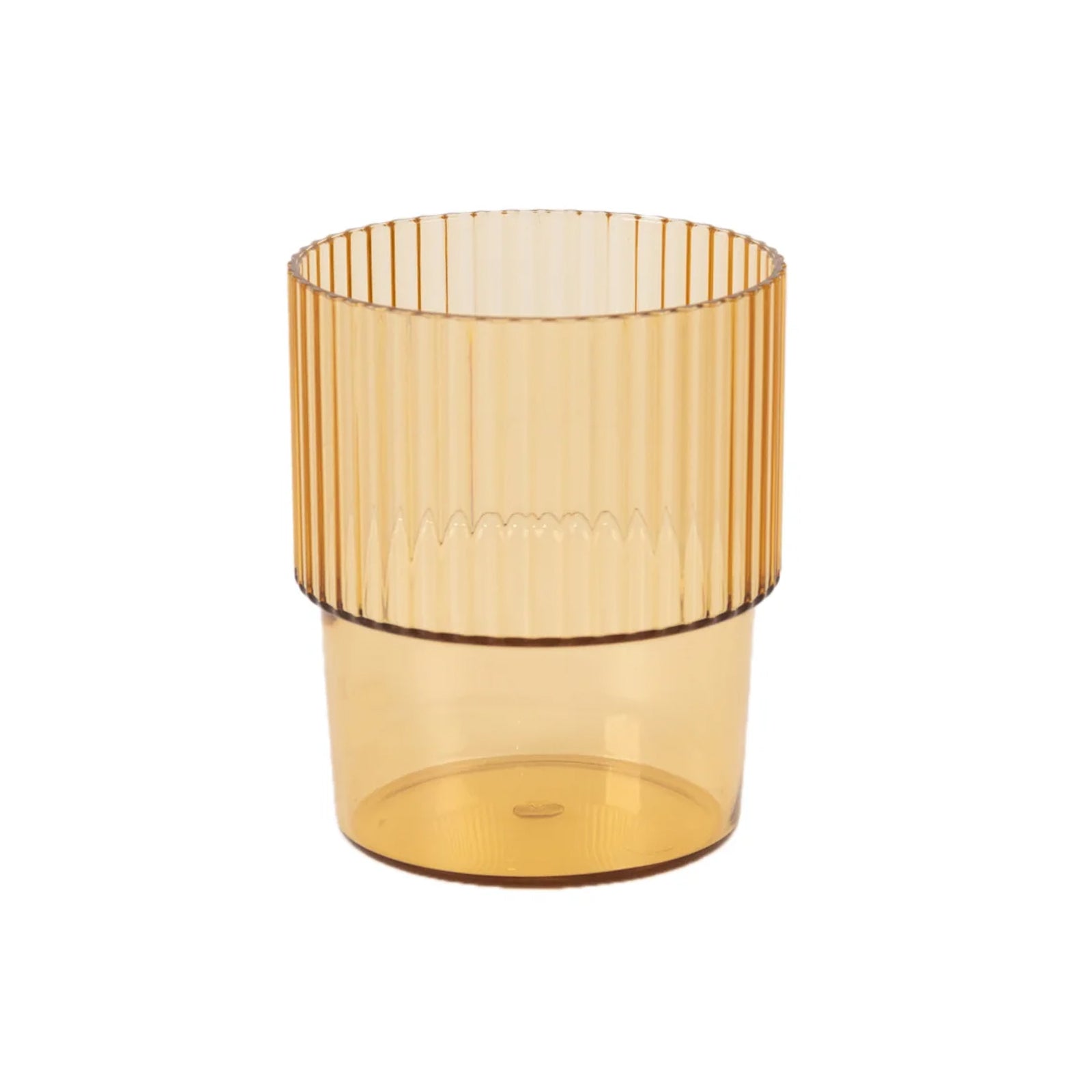 12-Piece Set of Reusable 7oz Stackable Amber Gold Plastic Drinking Glasses with Ribbed Pattern