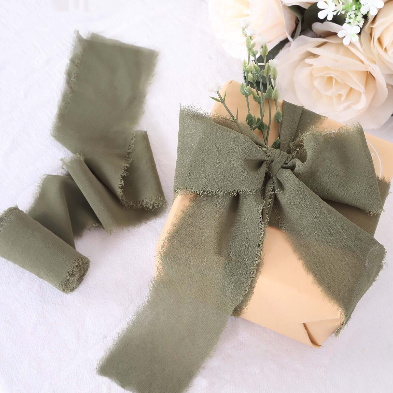 Hot Deal! 2-Pack 6yds Dusty Sage Green Silk-Like Chiffon Ribbon Rolls for DIY Wedding Bouquets