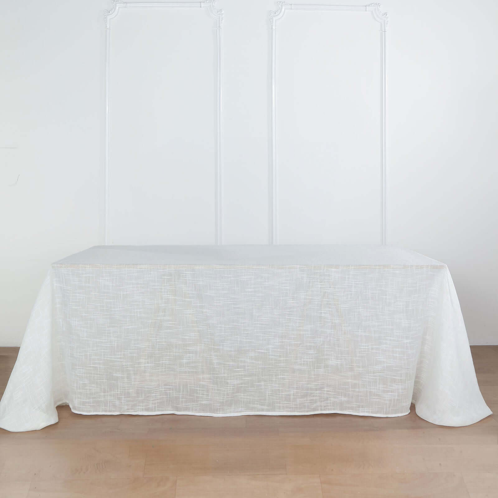 White Faux Linen 90x132 Rectangular Tablecloth - Ideal for Weddings & Special Events, Wrinkle-Resistant!