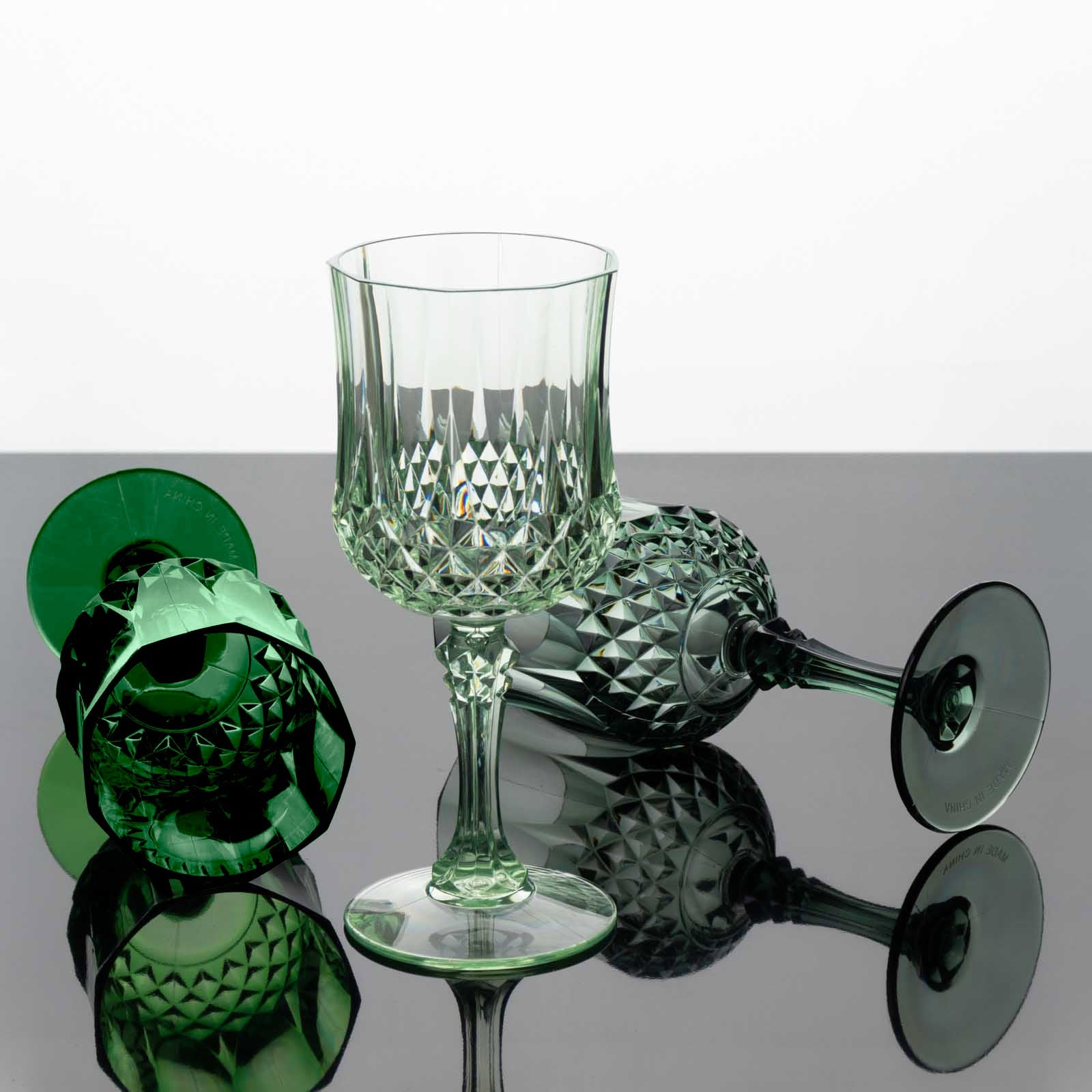 Hot Deal! 12-Pack 8oz Shatterproof Plastic Cocktail Goblets in Assorted Green Crystal Cut Design