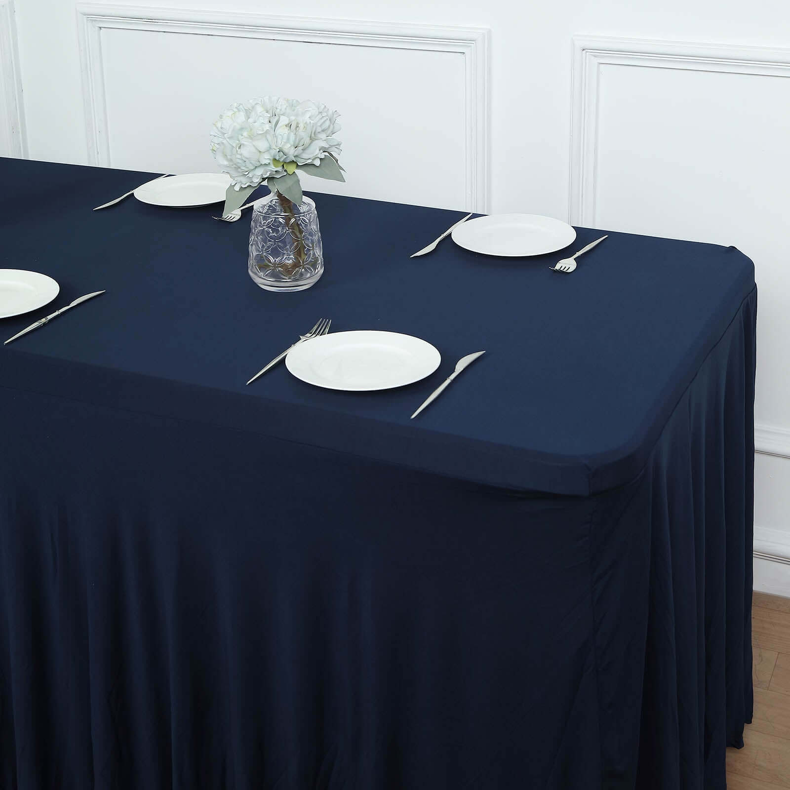Hot Deal! Navy Blue Spandex Table Skirt with Wavy Effect for 6ft Tables