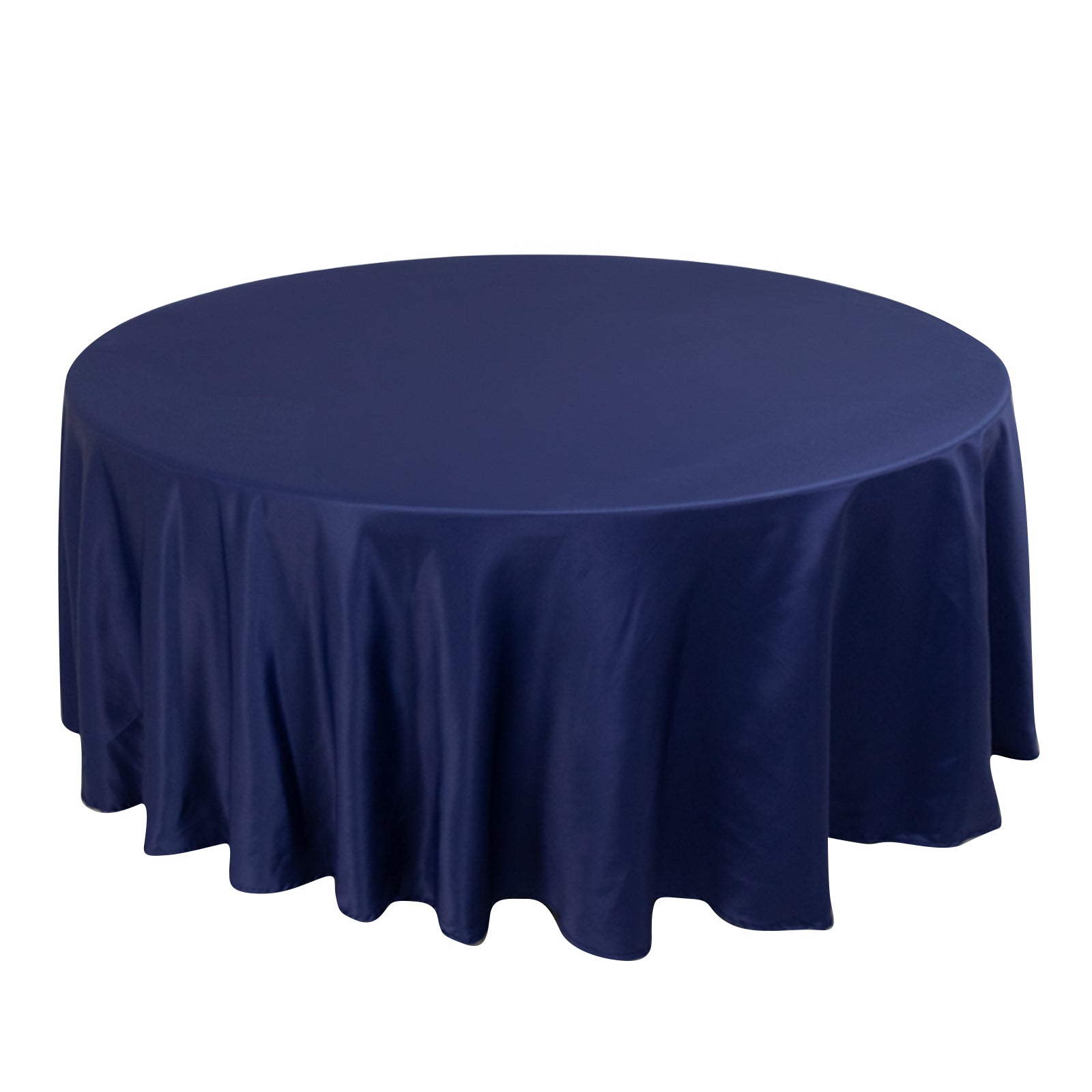 Navy Blue Lamour Satin 108-Inch Round Tablecloth - Durable Silk-Like Table Cover for Special Events
