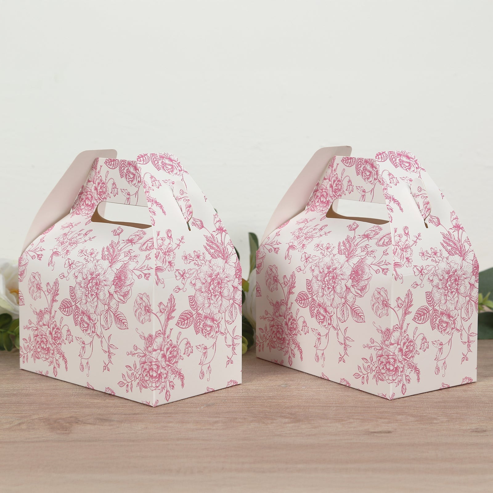 25-Piece Matte Pink and White French Toile Pattern Candy Treat Tote Gable Boxes