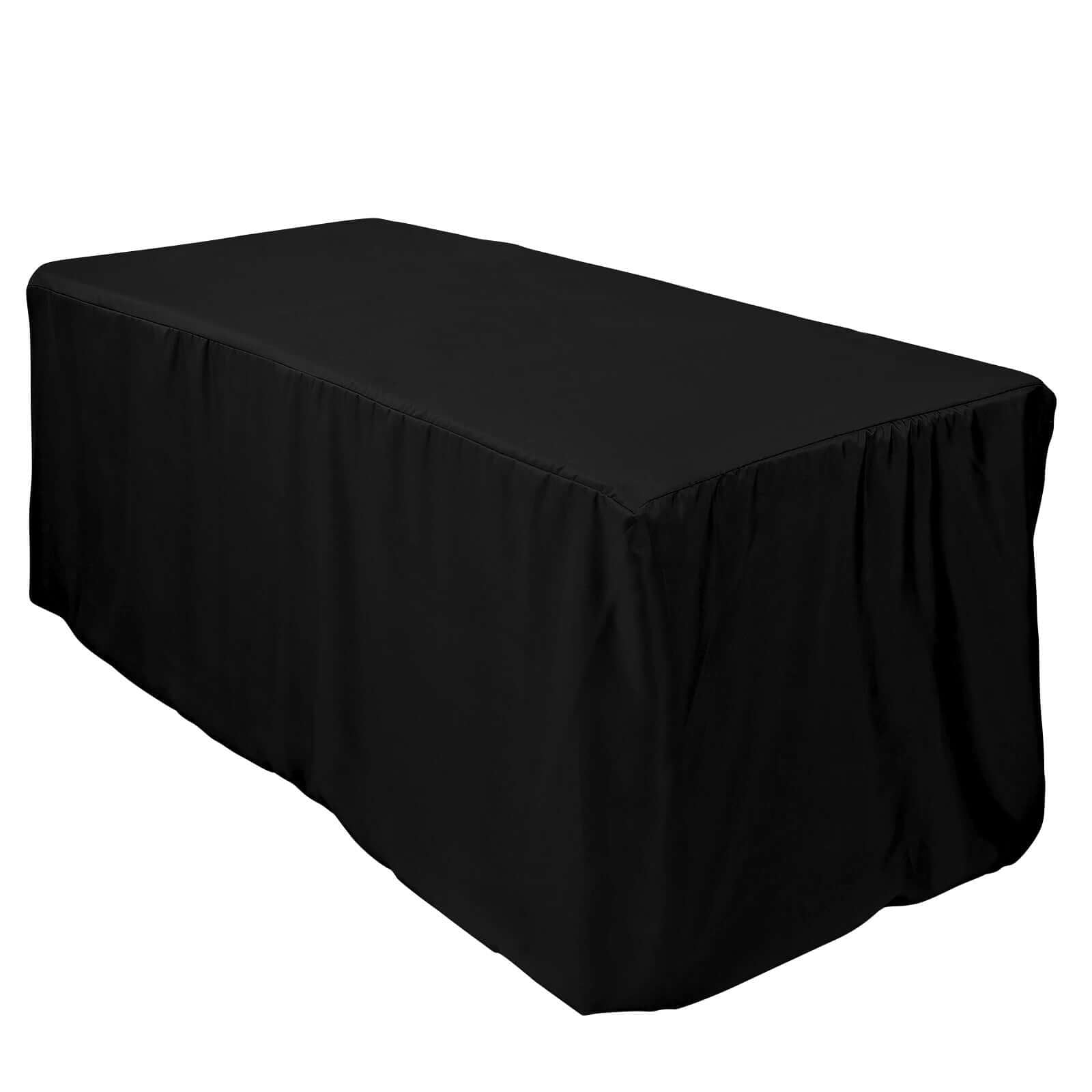 Black Fitted Polyester Rectangle Tablecloth (72x30) - Ideal for Events, Stain & Wrinkle Resistant