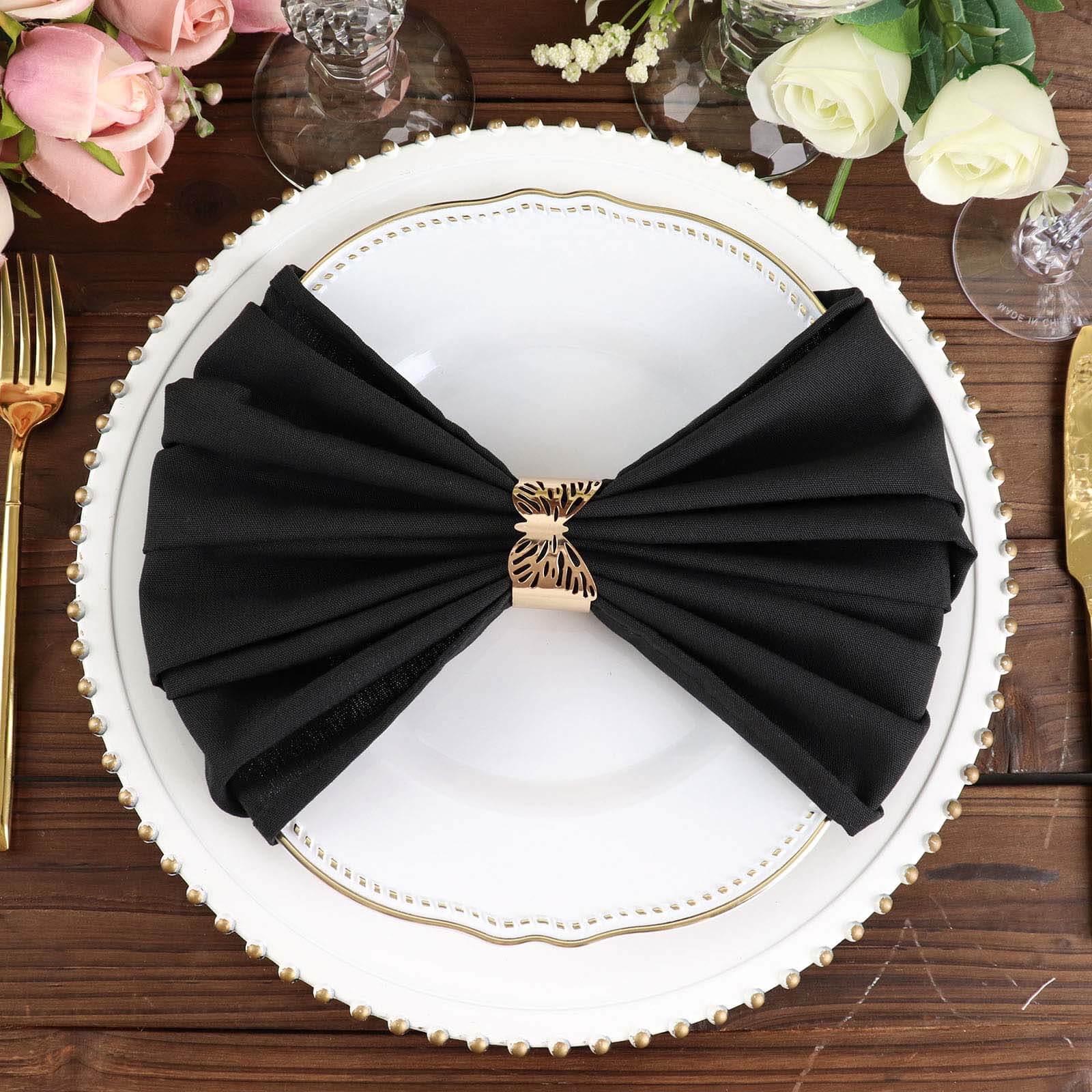 5-Piece Set of Premium Black 20x20 Polyester Dinner Napkins - Stain & Wrinkle Resistant