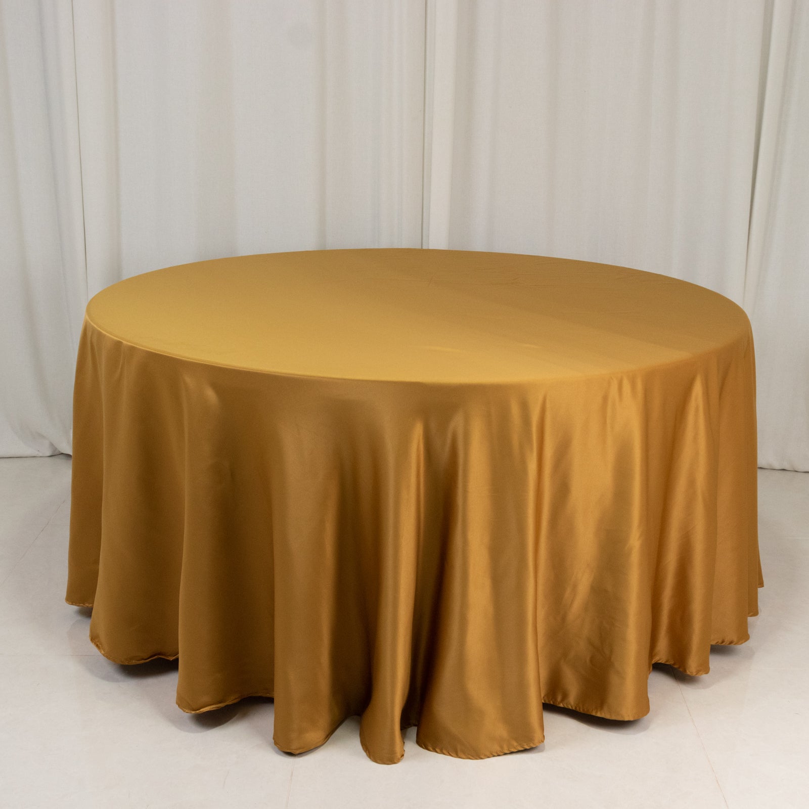 Exclusive Gold Lamour Satin 120-Inch Round Tablecloth for Upscale Events
