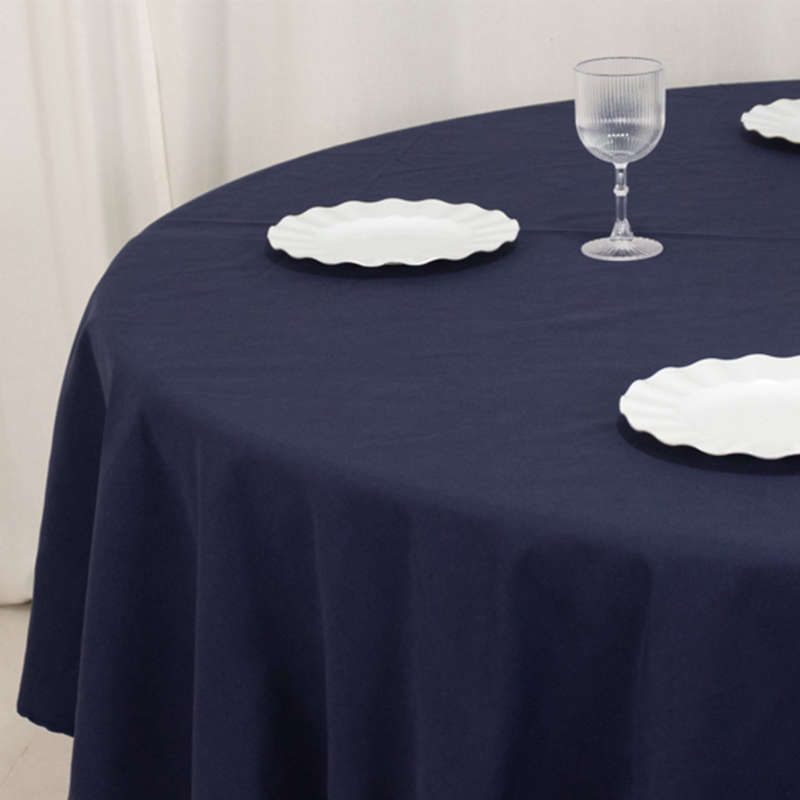 Wrinkle-Resistant Navy Blue 90" Cotton Blend Round Tablecloth