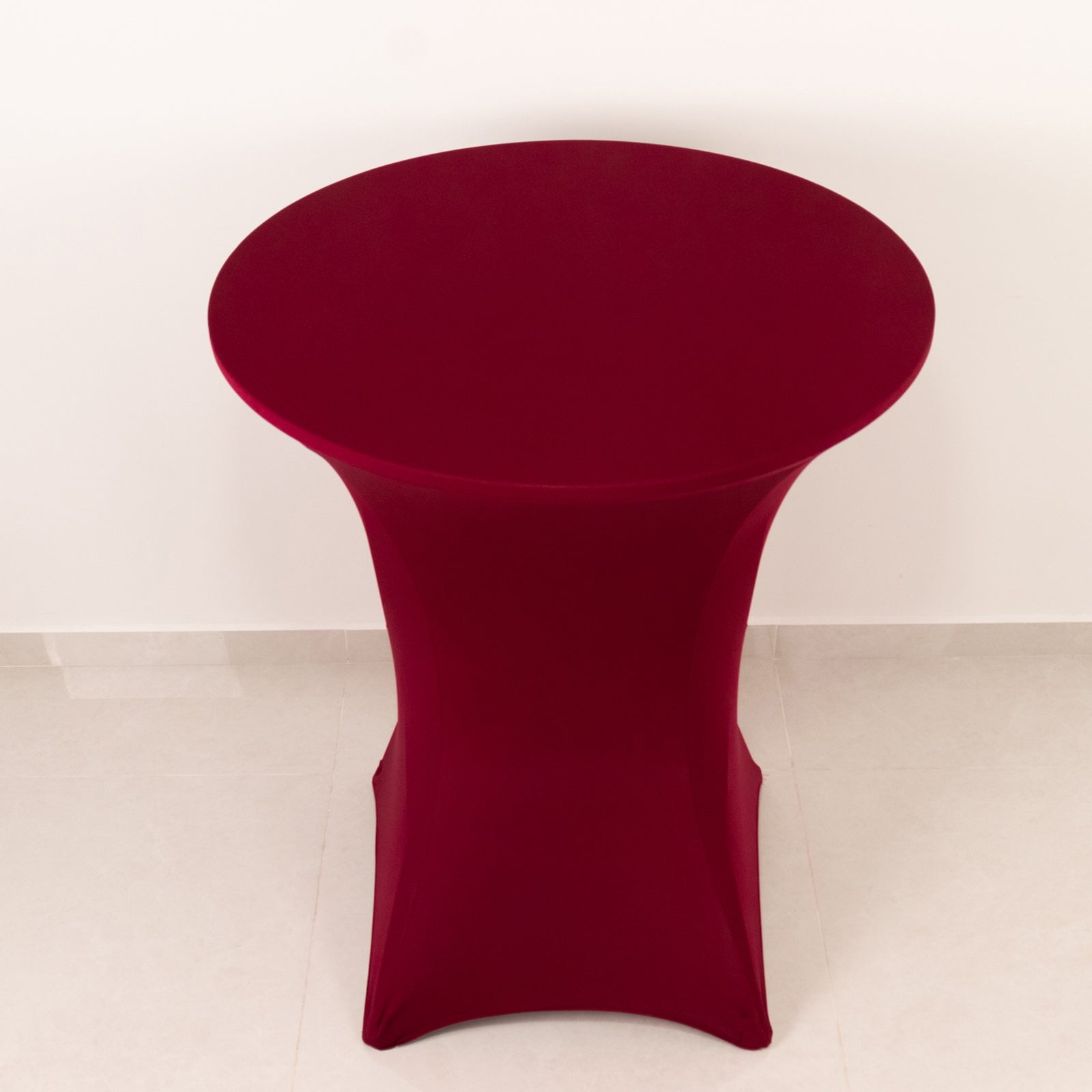 Burgundy Spandex Stretch Fitted Cocktail Table Cover - Easy to Maintain, 33 - 36 Round