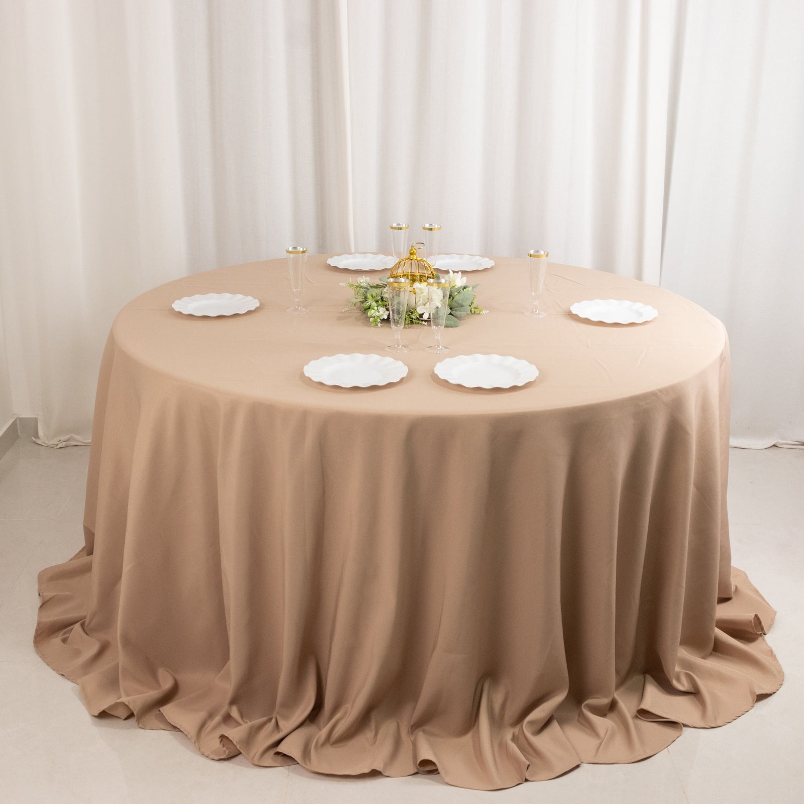 Exclusive 132' Nude Seamless Premium Polyester Wrinkle-Resistant Round Tablecloth