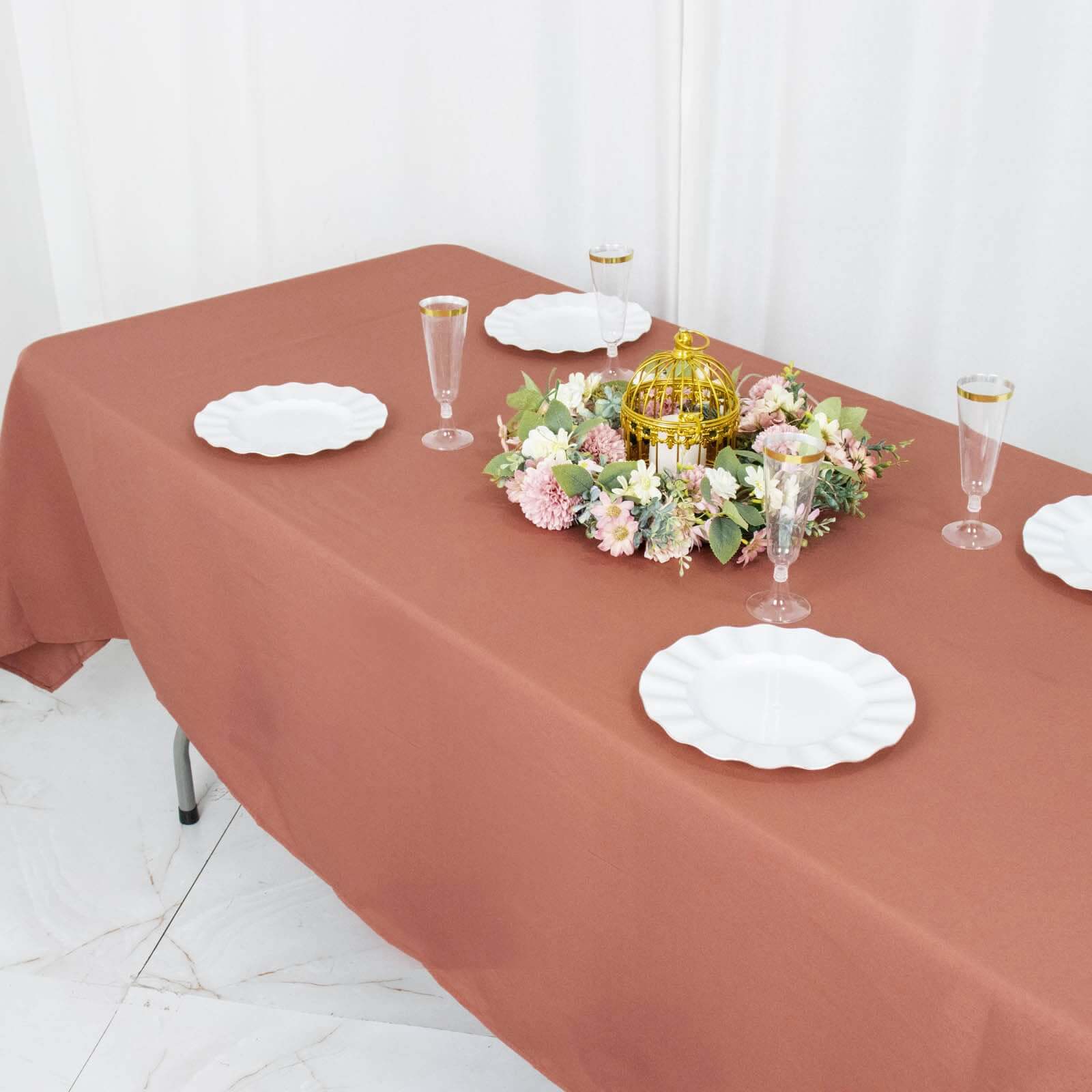 Hot Sale! Durable 220GSM Wrinkle-Resistant 60x102 Rectangle Premium Polyester Tablecloth in Terracotta (Rust)