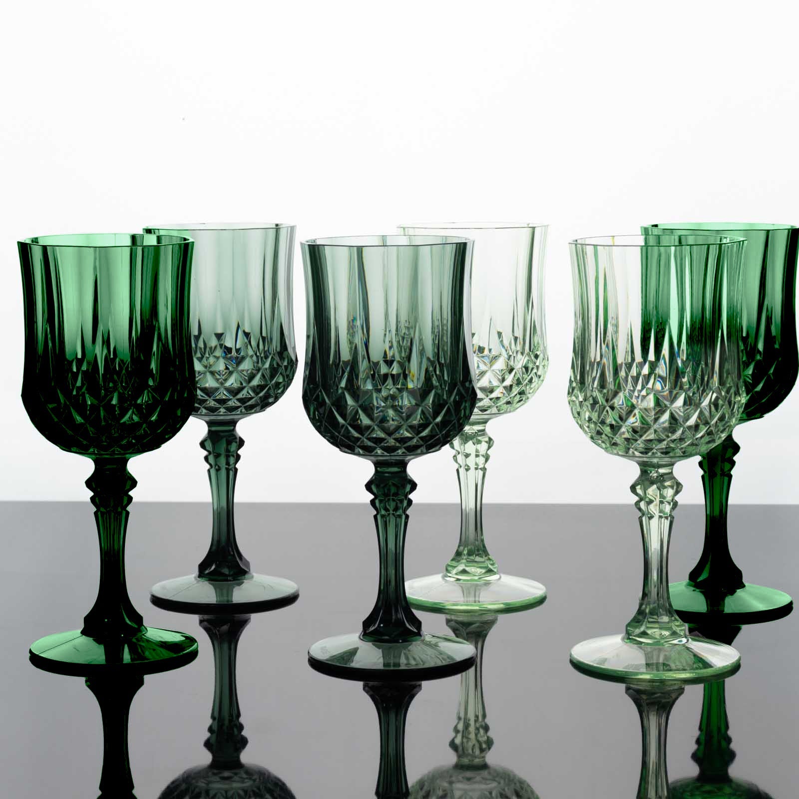 Hot Deal! 12-Pack 8oz Shatterproof Plastic Cocktail Goblets in Assorted Green Crystal Cut Design