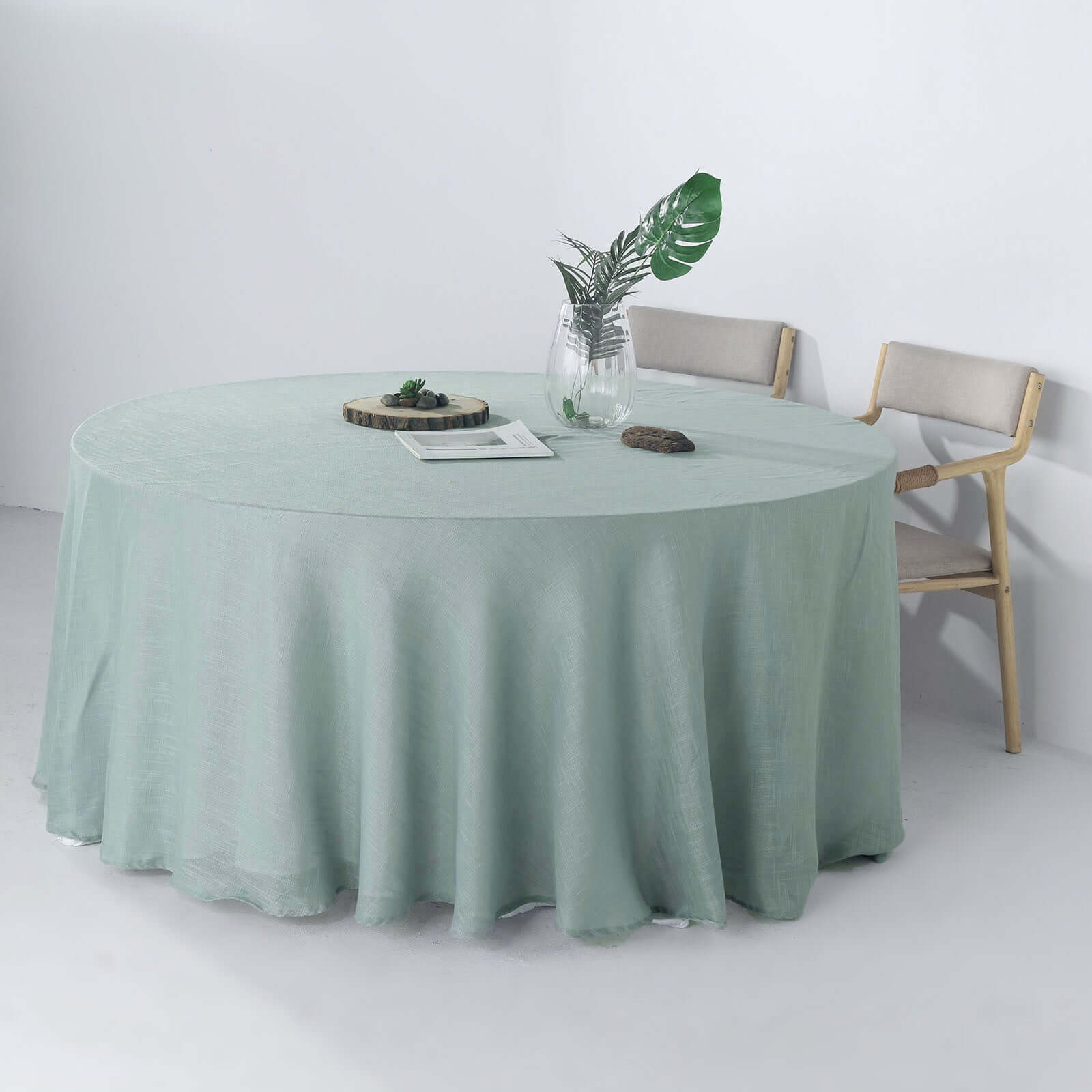 Hot Sale! 120' Round Dusty Blue Faux Linen Tablecloth - Wrinkle-Resistant & Seamless