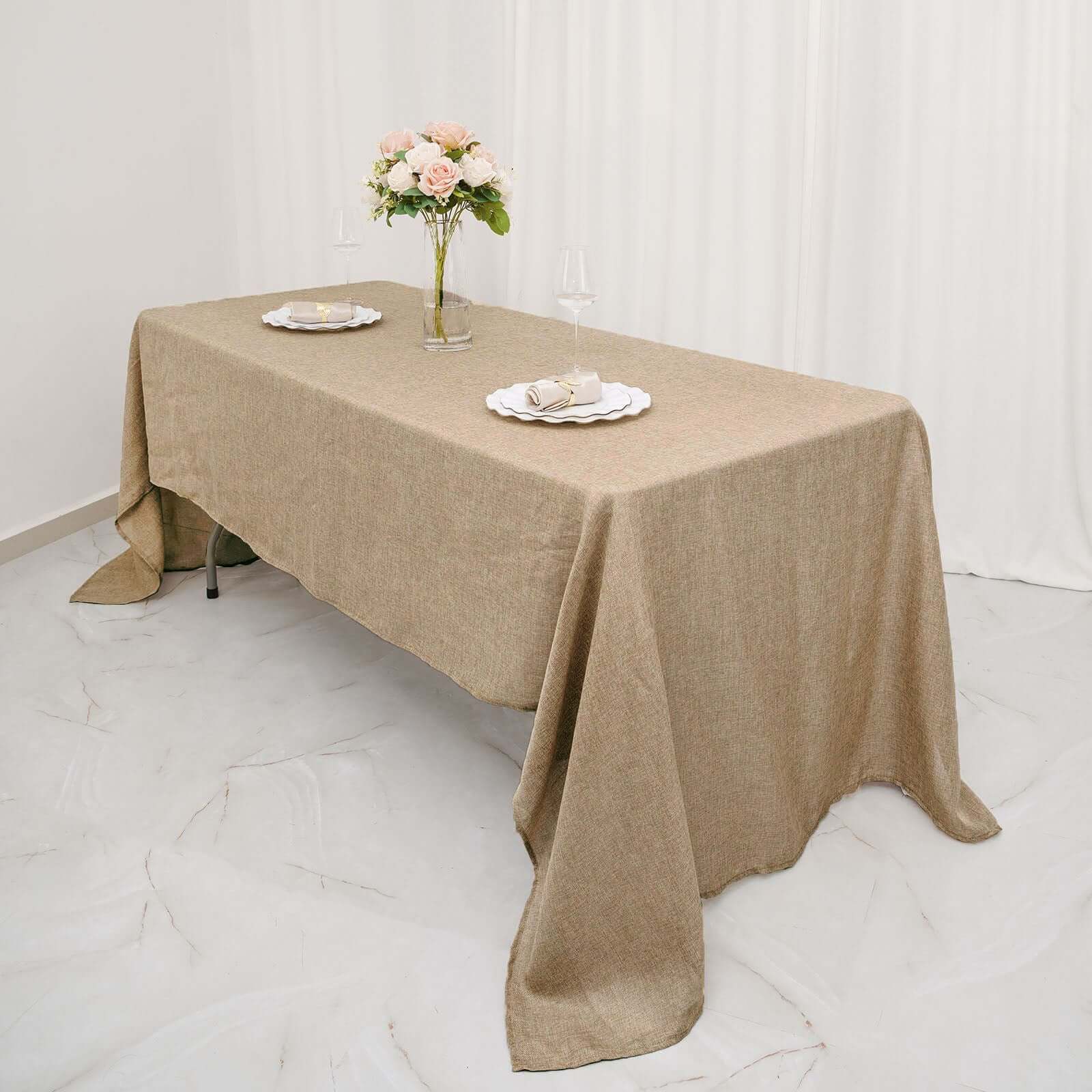 Amazing Natural Rustic Faux Burlap Jute Rectangle Tablecloth for Events (60x126)