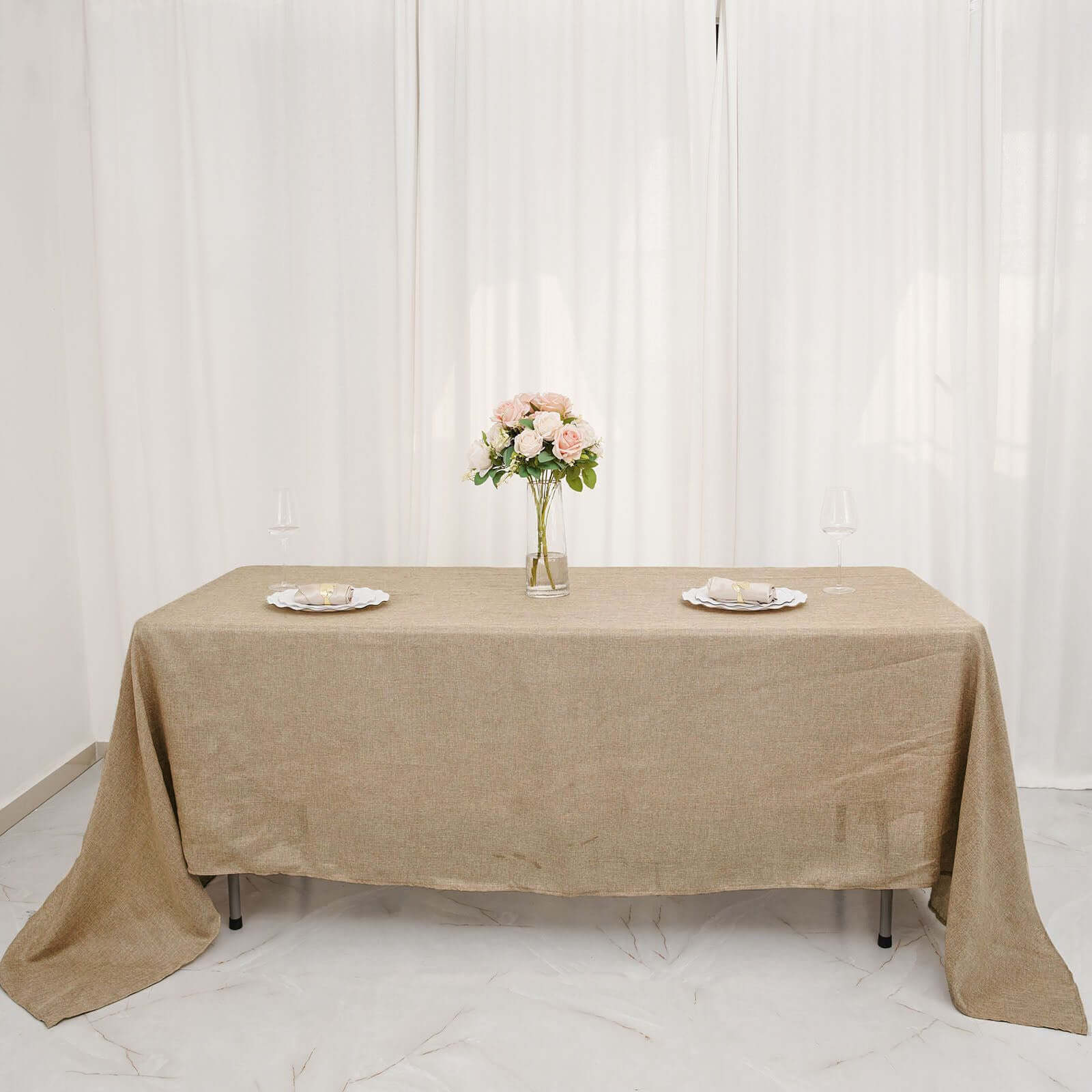 Amazing Natural Rustic Faux Burlap Jute Rectangle Tablecloth for Events (60x126)