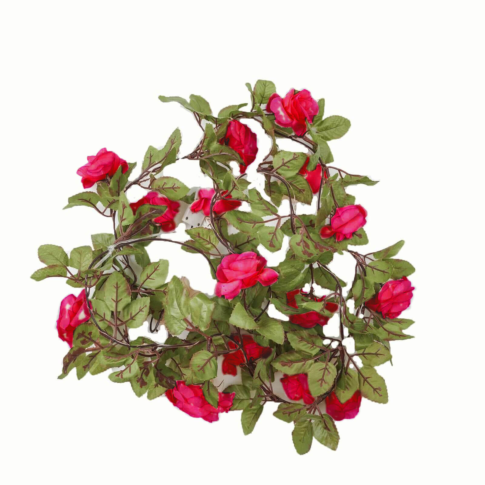 Hot Sale! 7-Foot LED Red Silk Rose Flower Garland with 20 Warm White Battery-Operated Lights