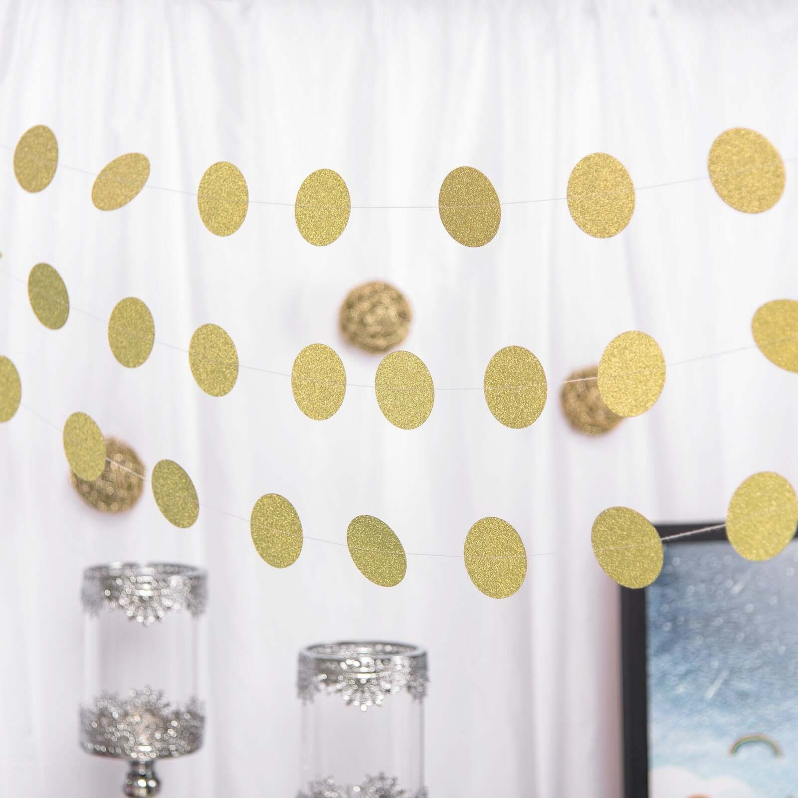 Hot Sale! 3-Piece Set of 7.5ft Gold Glitter Circle Dot Party Paper Garland Banners for Hanging Backdrops