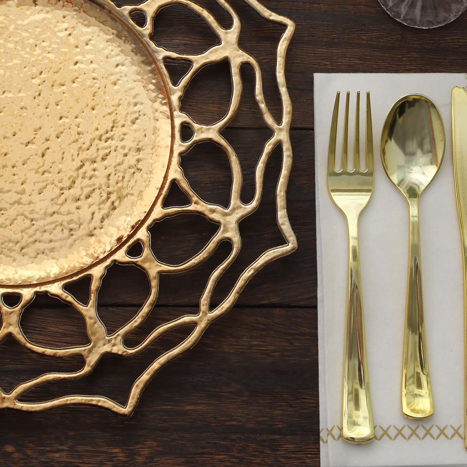 Hot Sale! 6-Pack 13-Inch Gold Acrylic Round Charger Plates with Floral Cutout Design