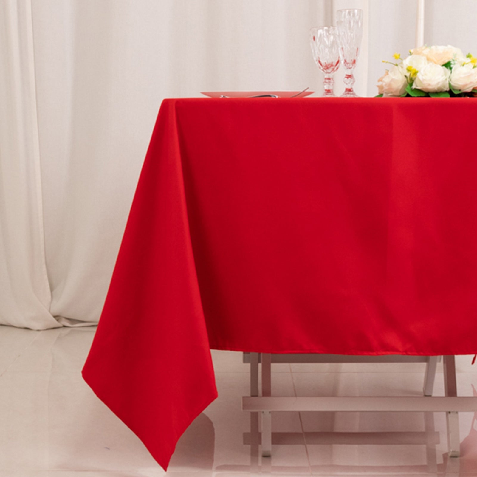 Hot! Red 70x70 Cotton Blend Wrinkle-Resistant Square Tablecloth
