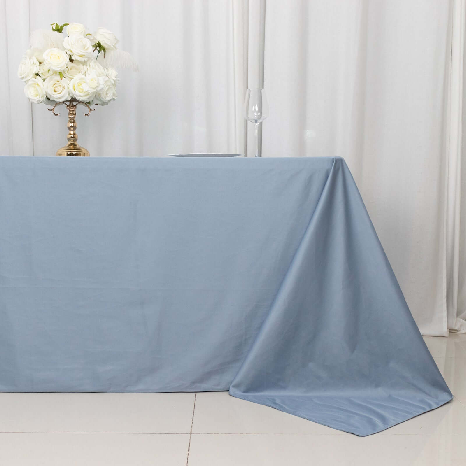 Wrinkle-Free, Stain-Resistant Dusty Blue Scuba Polyester 90x132 Rectangular Tablecloth