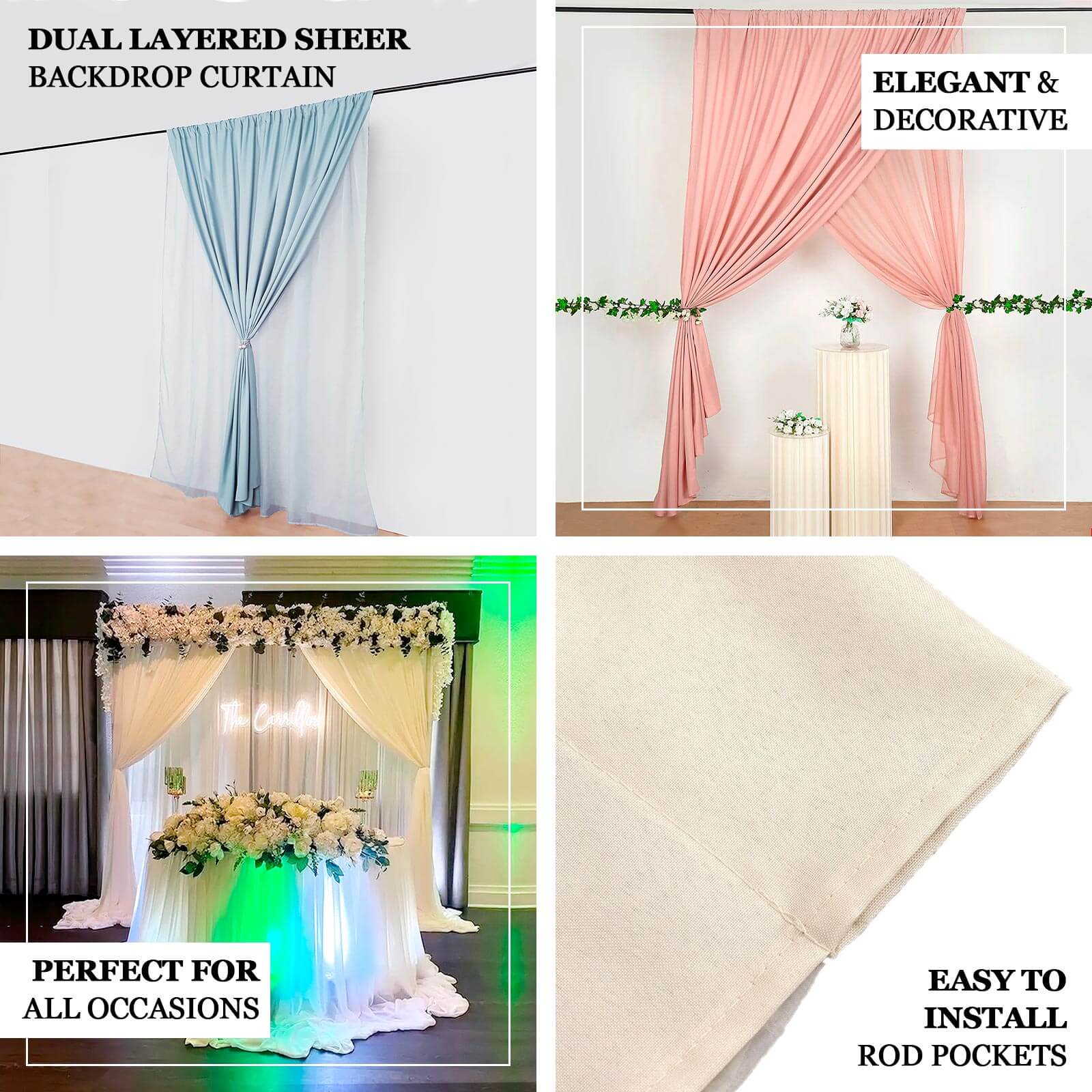 Sale! 10ftx10ft Dual - Layer White Polyester & Chiffon Event Curtain Drapes with Rod Pockets