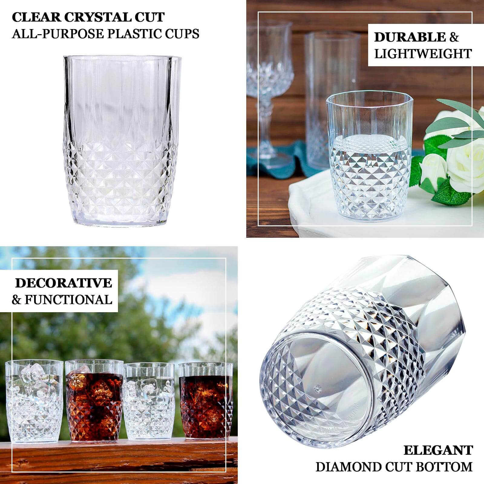 Hot Deal! 6-Pack Reusable 16oz Amber Gold Plastic Tumblers with Crystal Cut Style