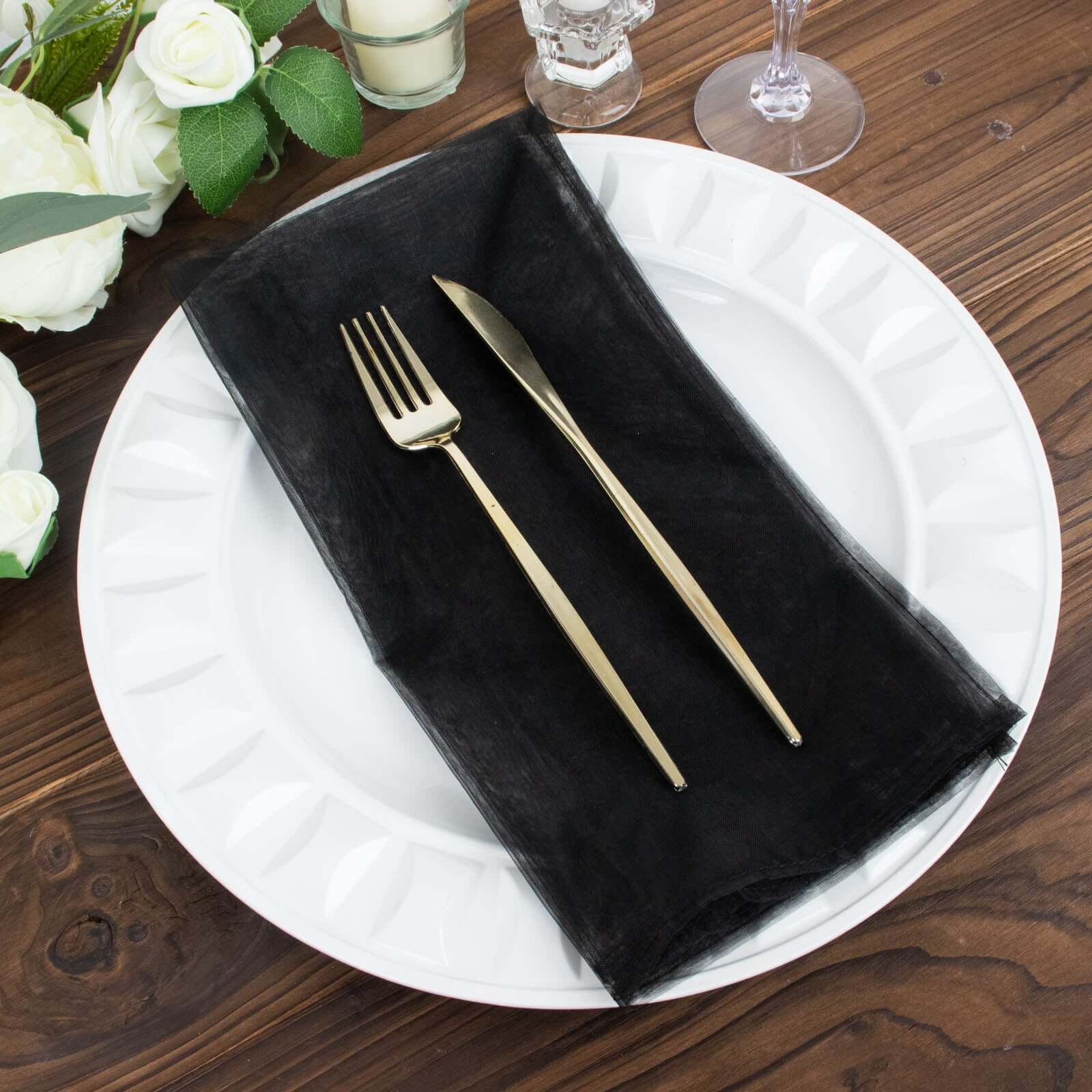 Great Deal! 10-Pack of 23x23 Black Organza Sheer Dinner Napkins