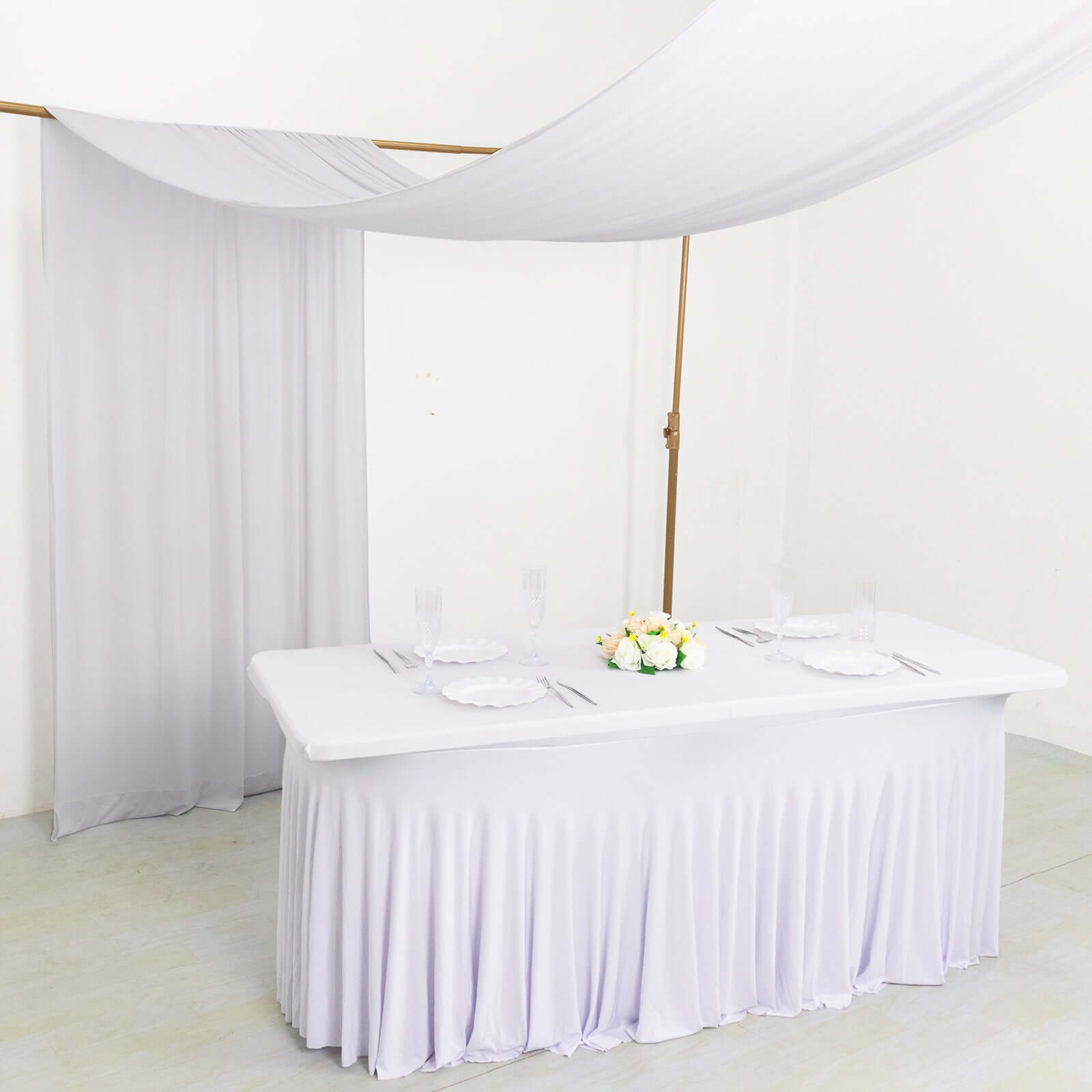 Hot Deal! 5ftx18ft White Spandex 4-Way Stretch Wrinkle-Free Event Curtain Drapes with Rod Pockets