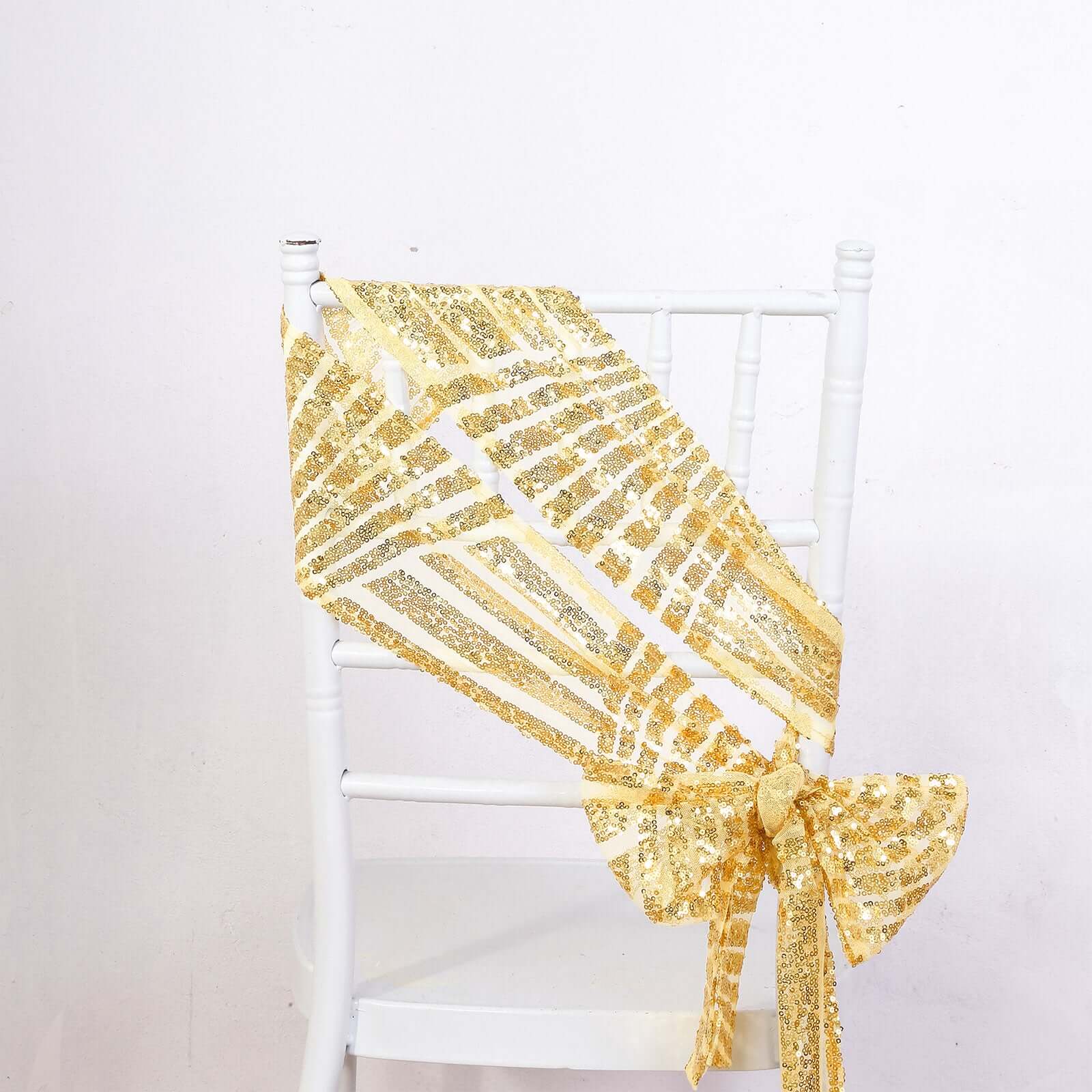 Hot Deal! 5-Pack Gold Glitter Sequin Chair Sashes with Geometric Diamond Design for Weddings