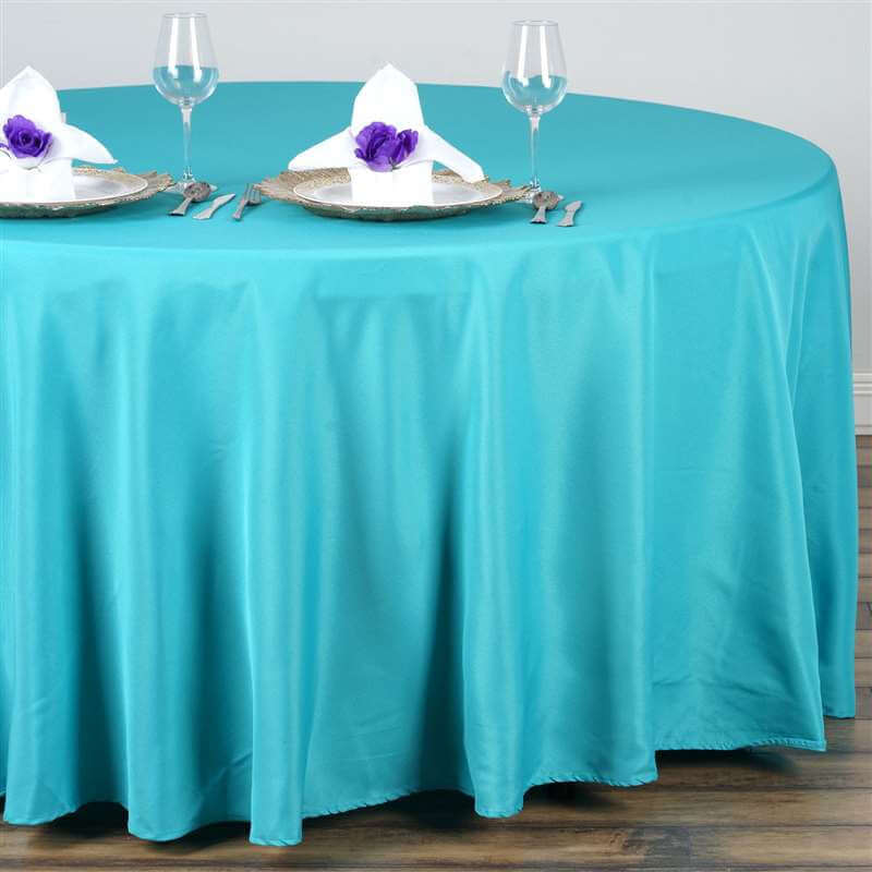 Seamless Turquoise 132-inch Polyester Round Tablecloth for Elegant Table Cover