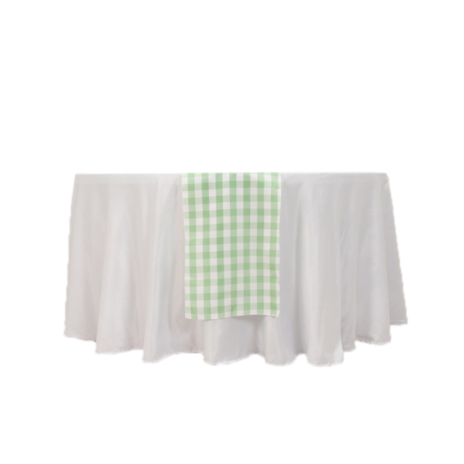 Hot Sale! 14x108 Polyester Table Runner in Sage Green and White Gingham Plaid Design