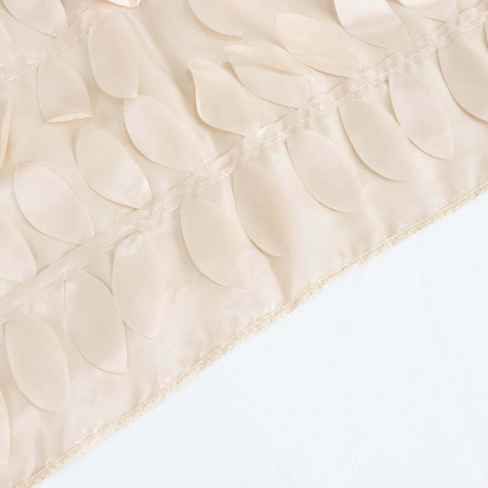 Exclusive Beige 132-Inch Round Taffeta Tablecloth with 3D Leaf Petal Design