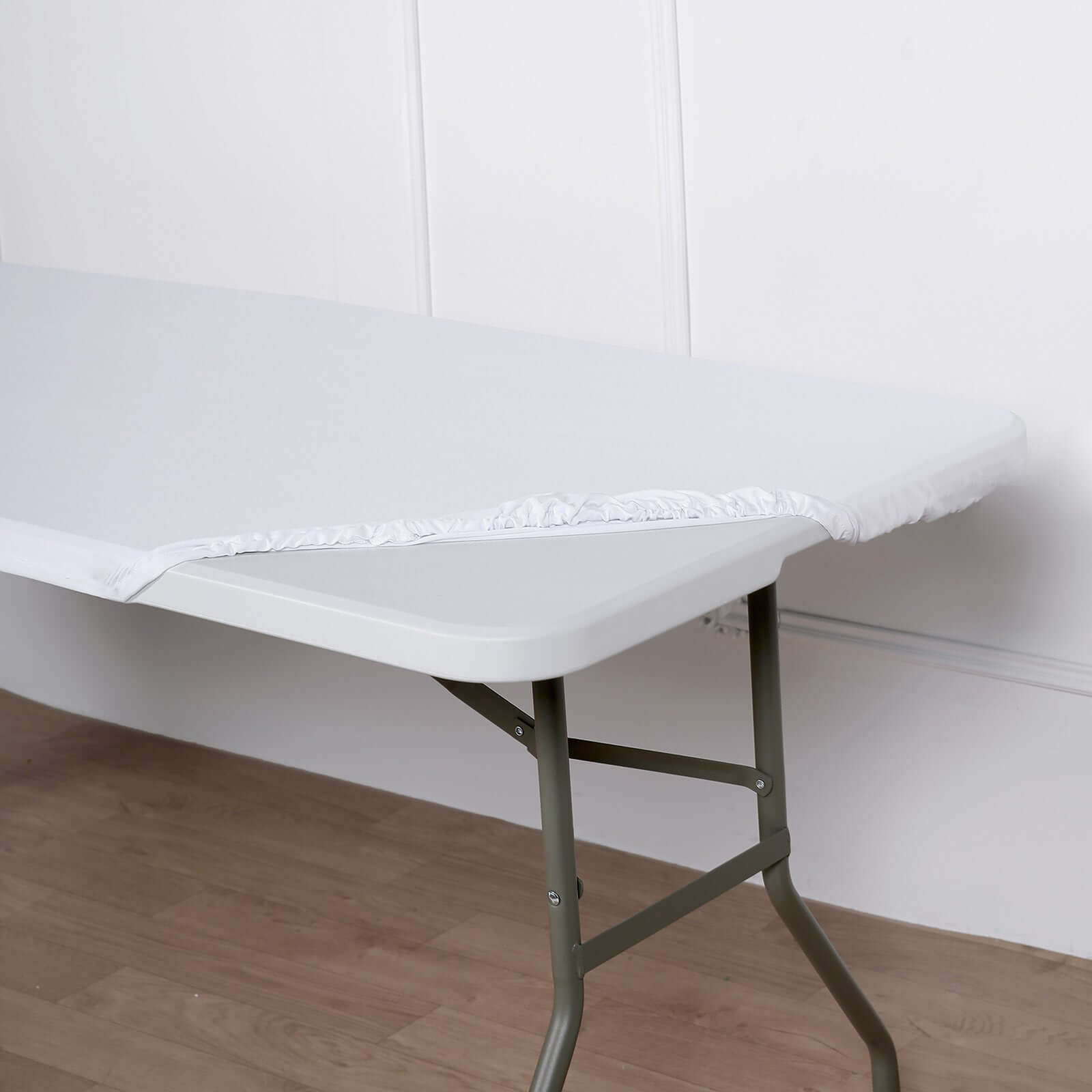 White Stretch Spandex 72x30 Rectangle Fitted Table Topper - Durable & Sleek
