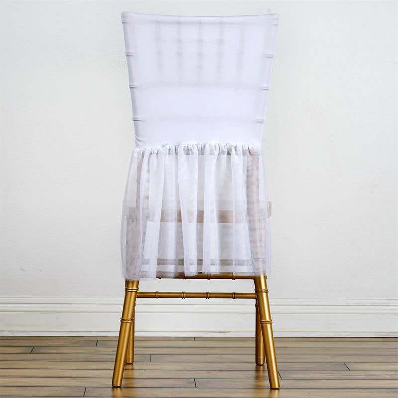 Stylish White Spandex Chair Cover Skirt in Tutu Style for Weddings and Formal Events
