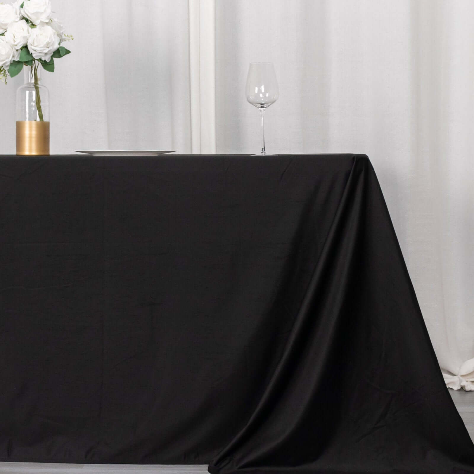 Black Premium Scuba 90x156 Wrinkle-Free, Stain-Resistant Rectangular Tablecloth for Weddings & Parties