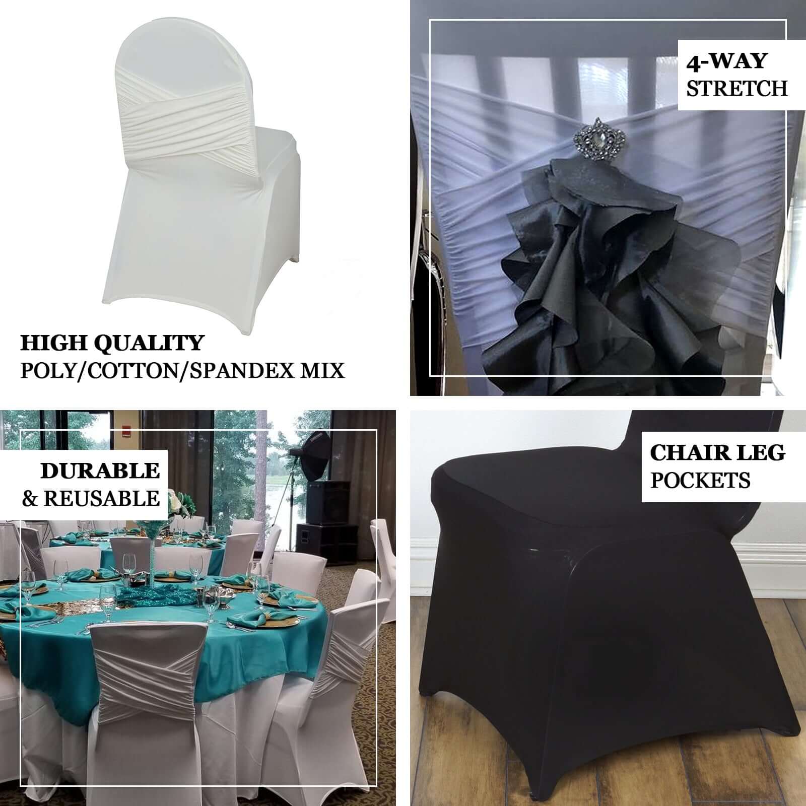 Black Spandex Chair Cover in Madrid Style - 180GSM Stretch Slipcover for Banquet Chairs