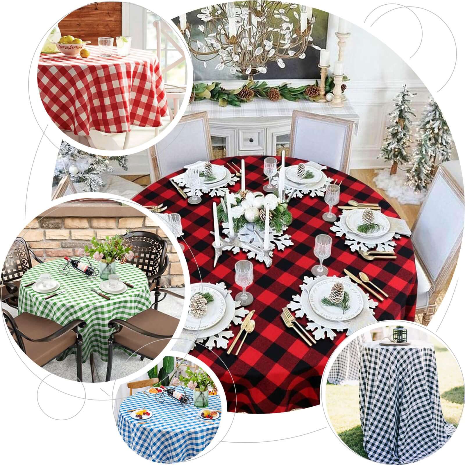 Hot! Polyester 90" Round Checkered Buffalo Plaid Tablecloth in White/Sage Green