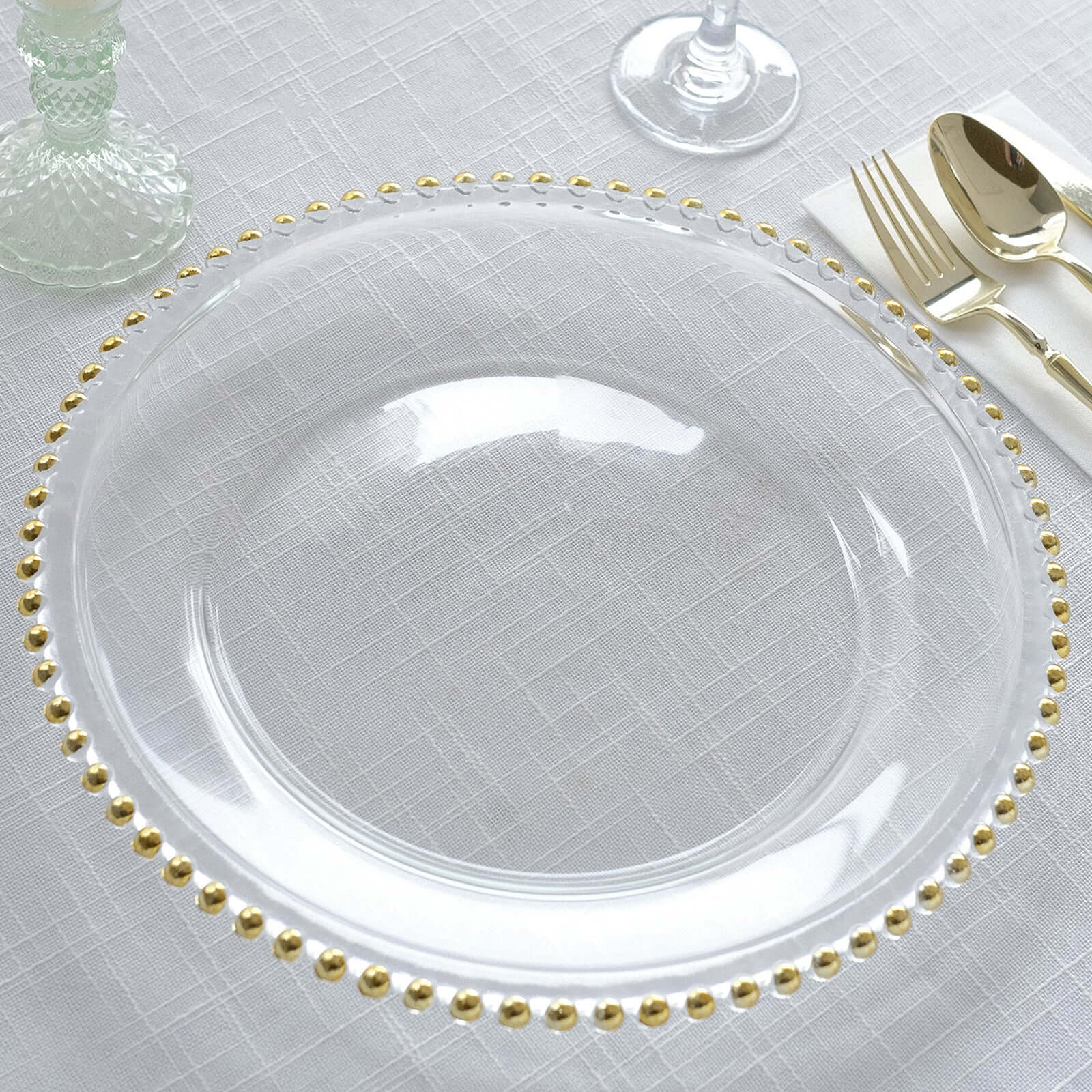 12-Inch Gold Glass Round Charger Plates with Beaded Rim, Set of 8 for Event Decor