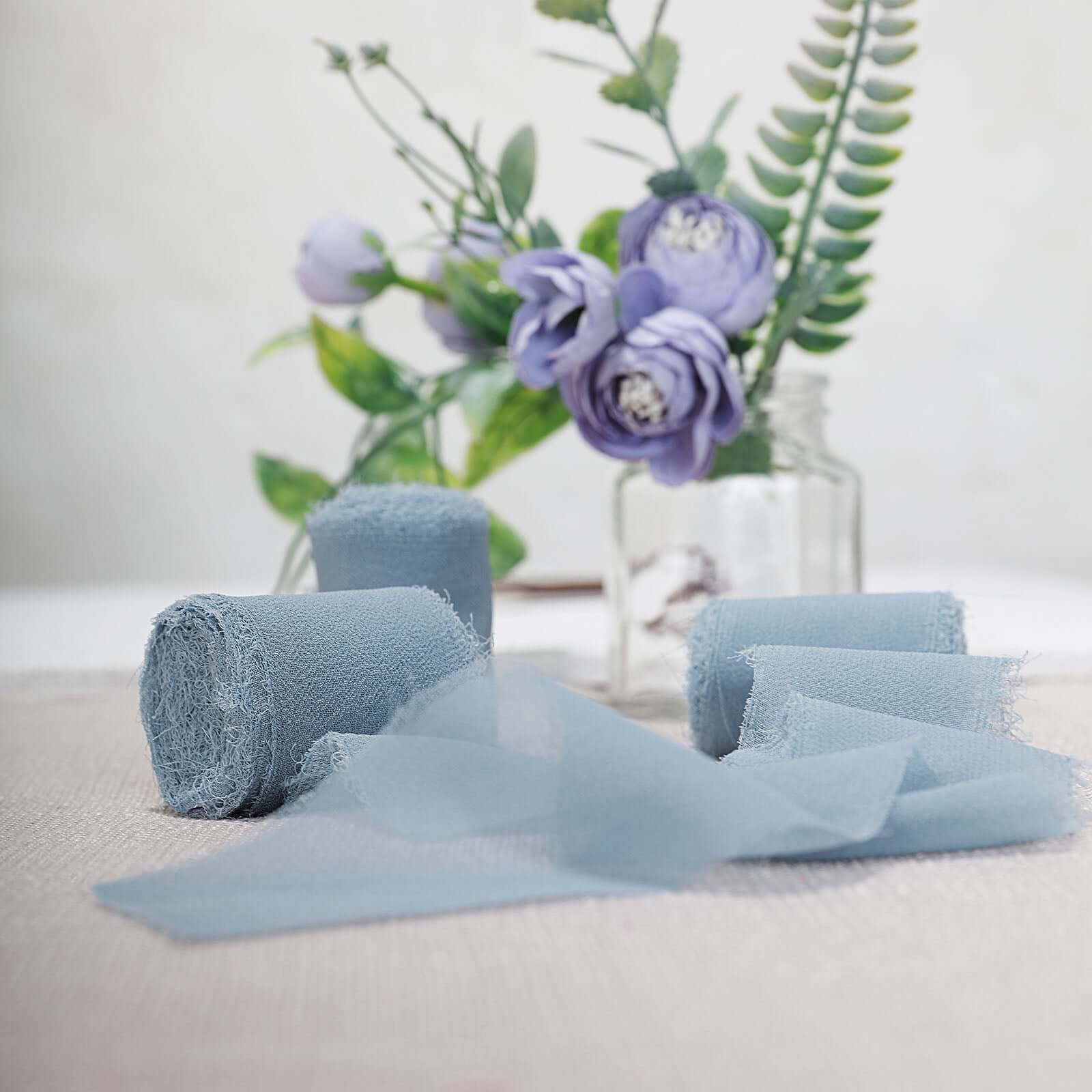 2-Pack 6-Yard Dusty Blue Silk-like Chiffon Linen Ribbon Rolls for Wedding, Gifts & Crafts