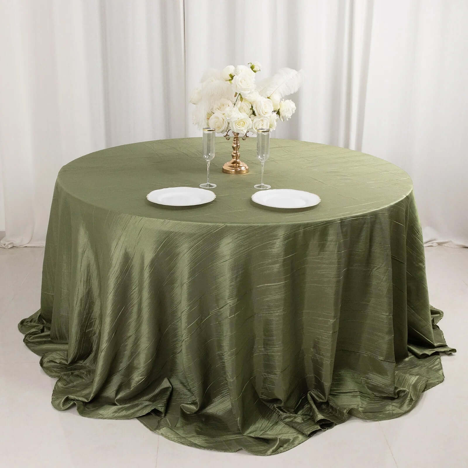 Hot! Seamless Crinkle Taffeta 132' Round Tablecloth in Dusty Sage Green