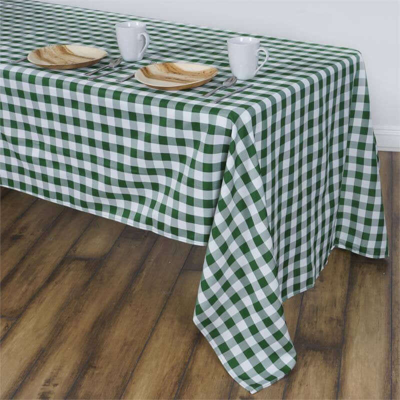 Hot Sale! White/Green Checkered Buffalo Plaid Polyester Rectangle Tablecloth 60x102