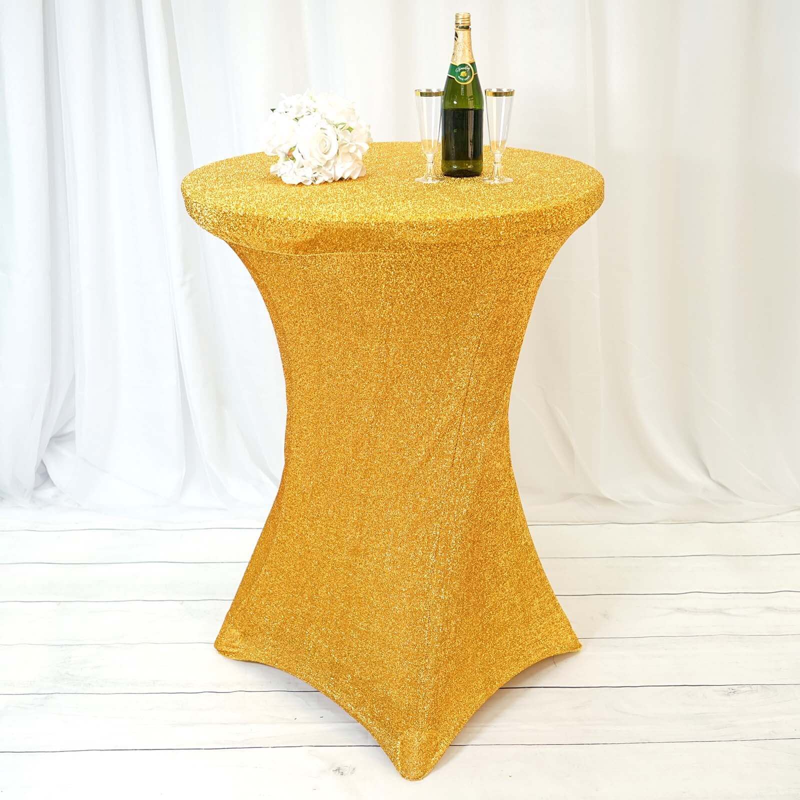 Gorgeous Gold Metallic Spandex Cocktail Table Cover - Perfect Stretch Fit for 24'-36' Tables