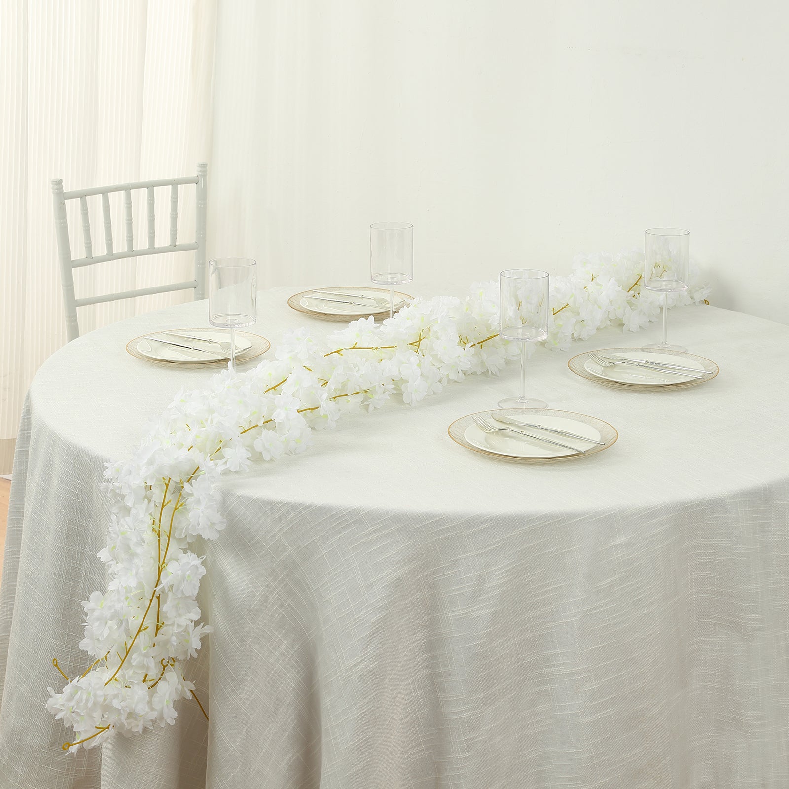 Hot Deal! 5-Piece Set of 6ft White Artificial Cherry Blossom Silk Floral Hanging Vines