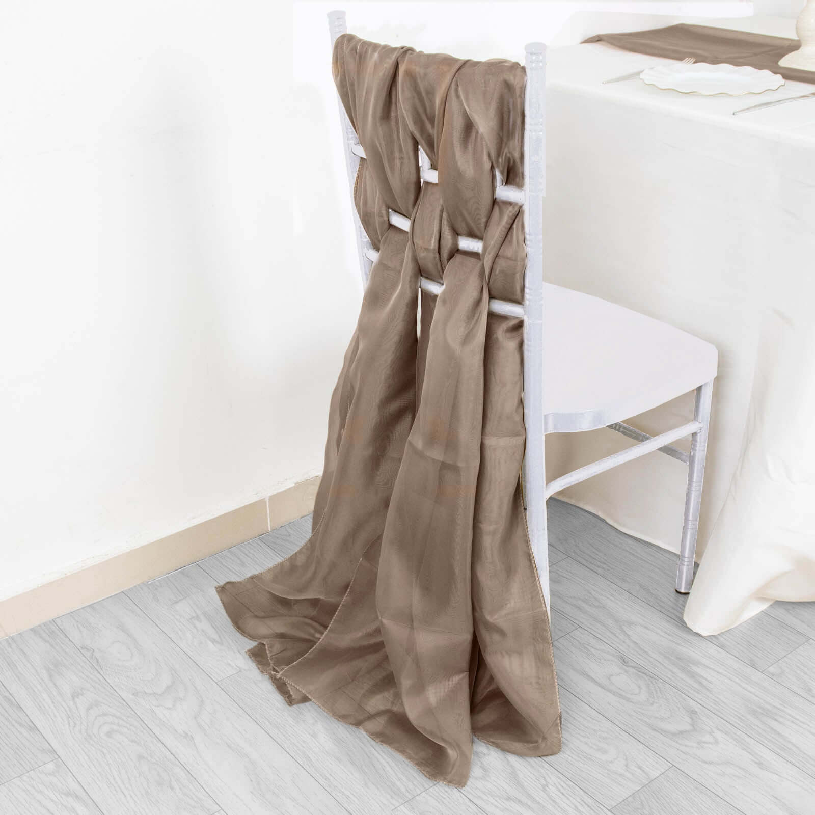 5-Pack Taupe Premium Chiffon Chair Sashes - Soft, Lightweight Designer Chair Bows (22x78)