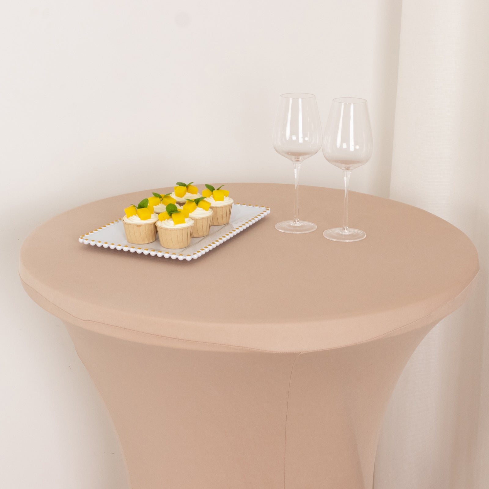 Stretchable Nude Spandex Cocktail Table Cover for 24 - 32 Inch Tables, Easy to Maintain