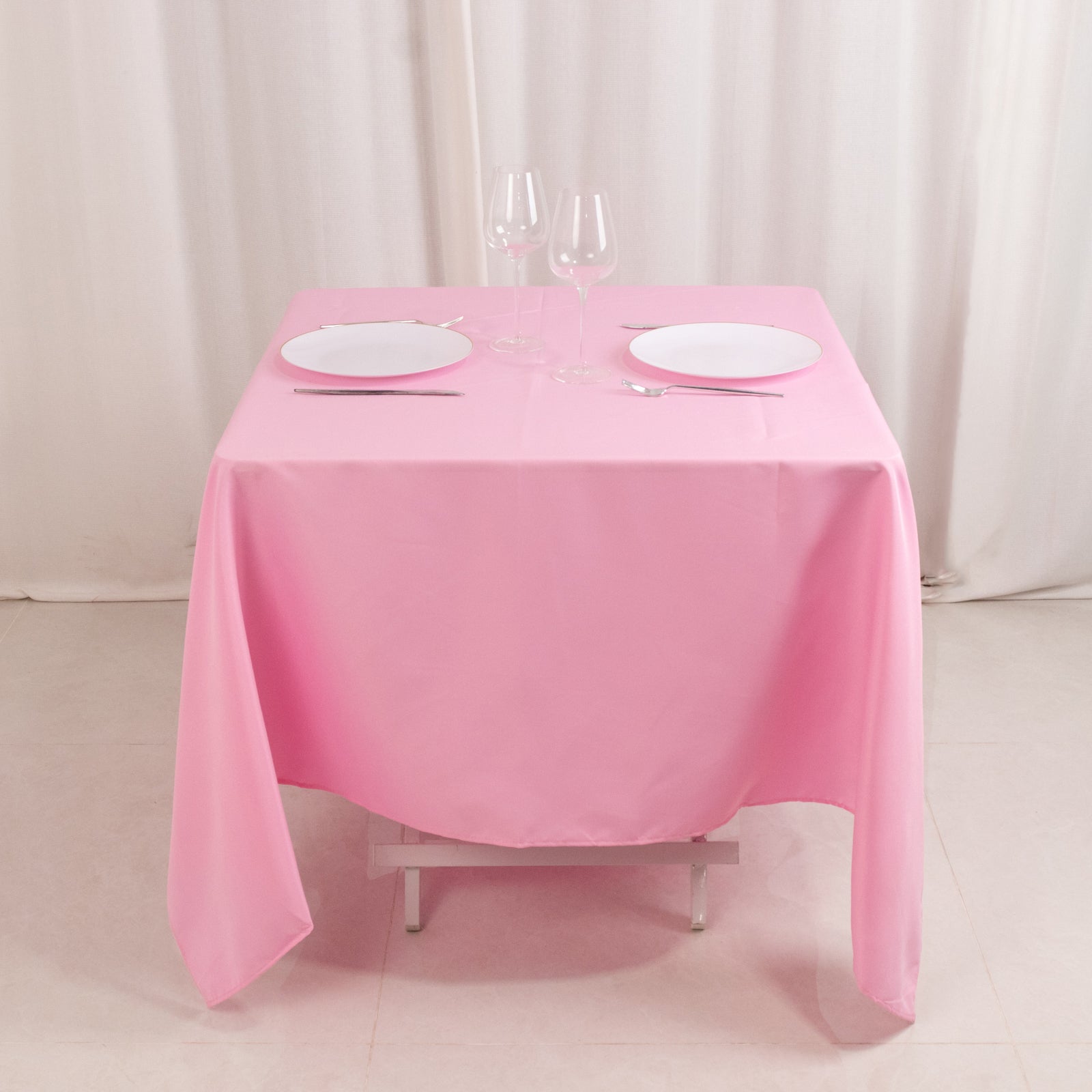 Hot! 70x70 Pink 220GSM Wrinkle-Resistant Premium Polyester Square Tablecloth