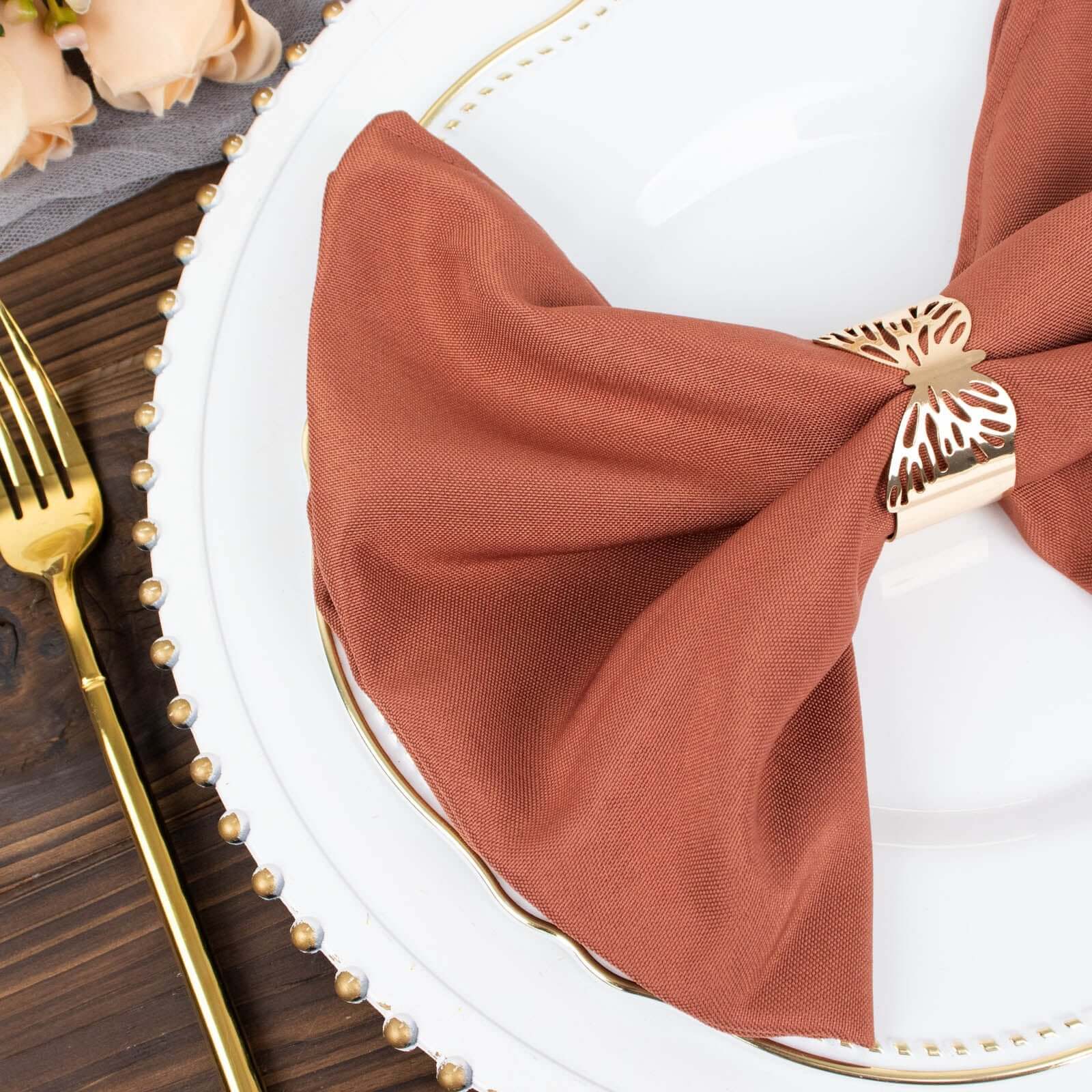 5-Piece Set of Wrinkle-Resistant & Durable 20x20 Terracotta (Rust) Premium Polyester Dinner Napkins