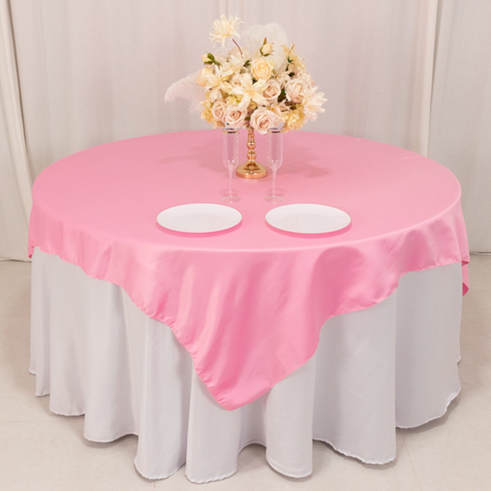 Hot! Pink Lamour Satin 72x72 Square Table Overlay with Smooth Finish